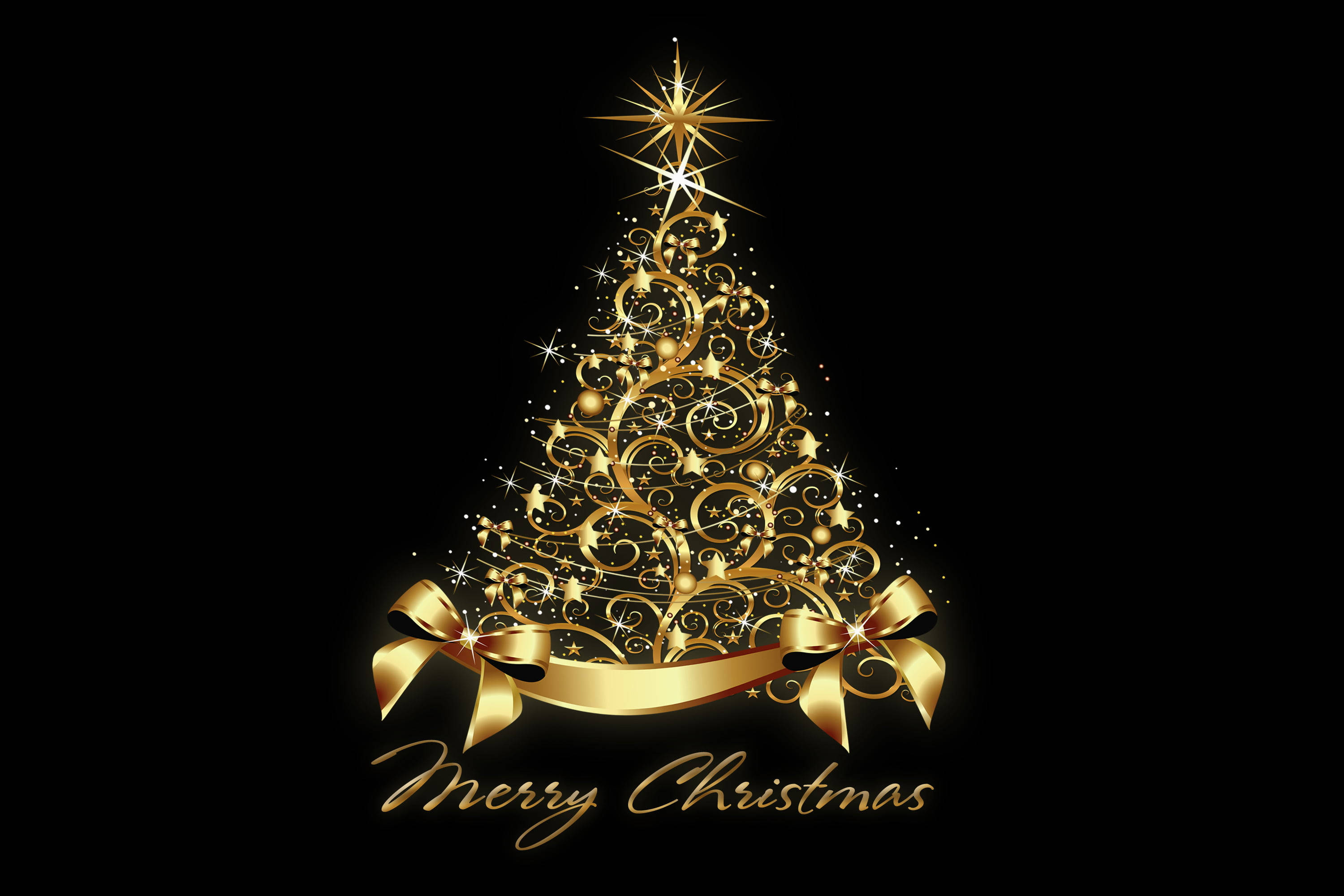 Altın Noel Ağacı Duvar Kağıdı