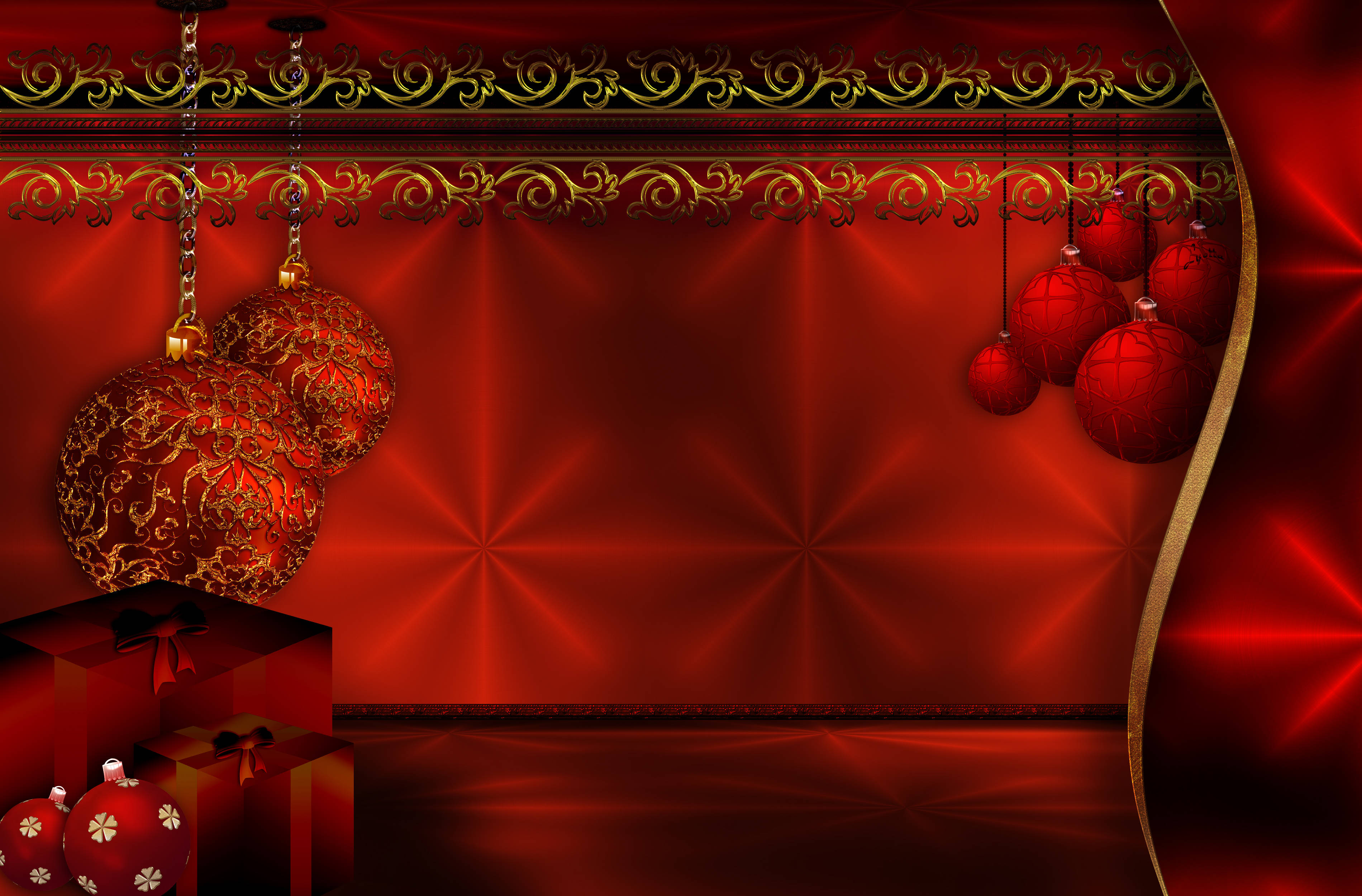 Altın ve Kırmızı Noel Arkaplanı Duvar Kağıdı