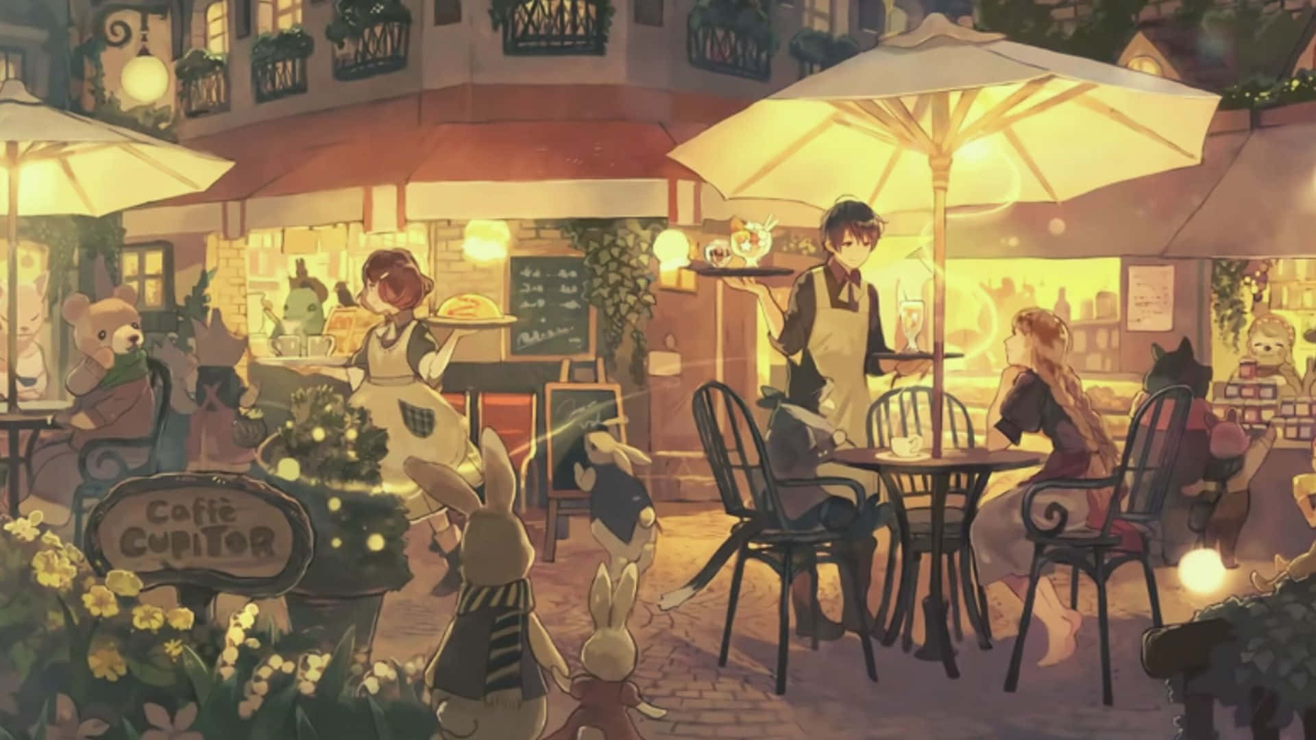 Anime Açık Kafe Arka Planı Duvar Kağıdı