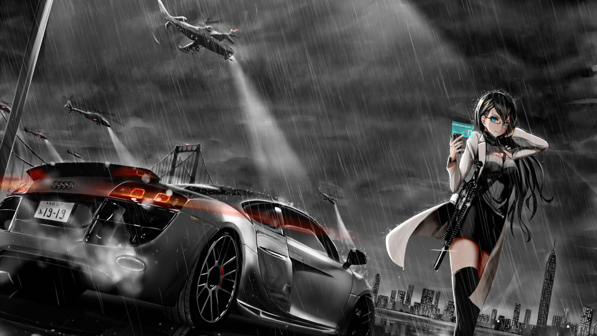 Anime Araba Gümüş Audi R8 Duvar Kağıdı