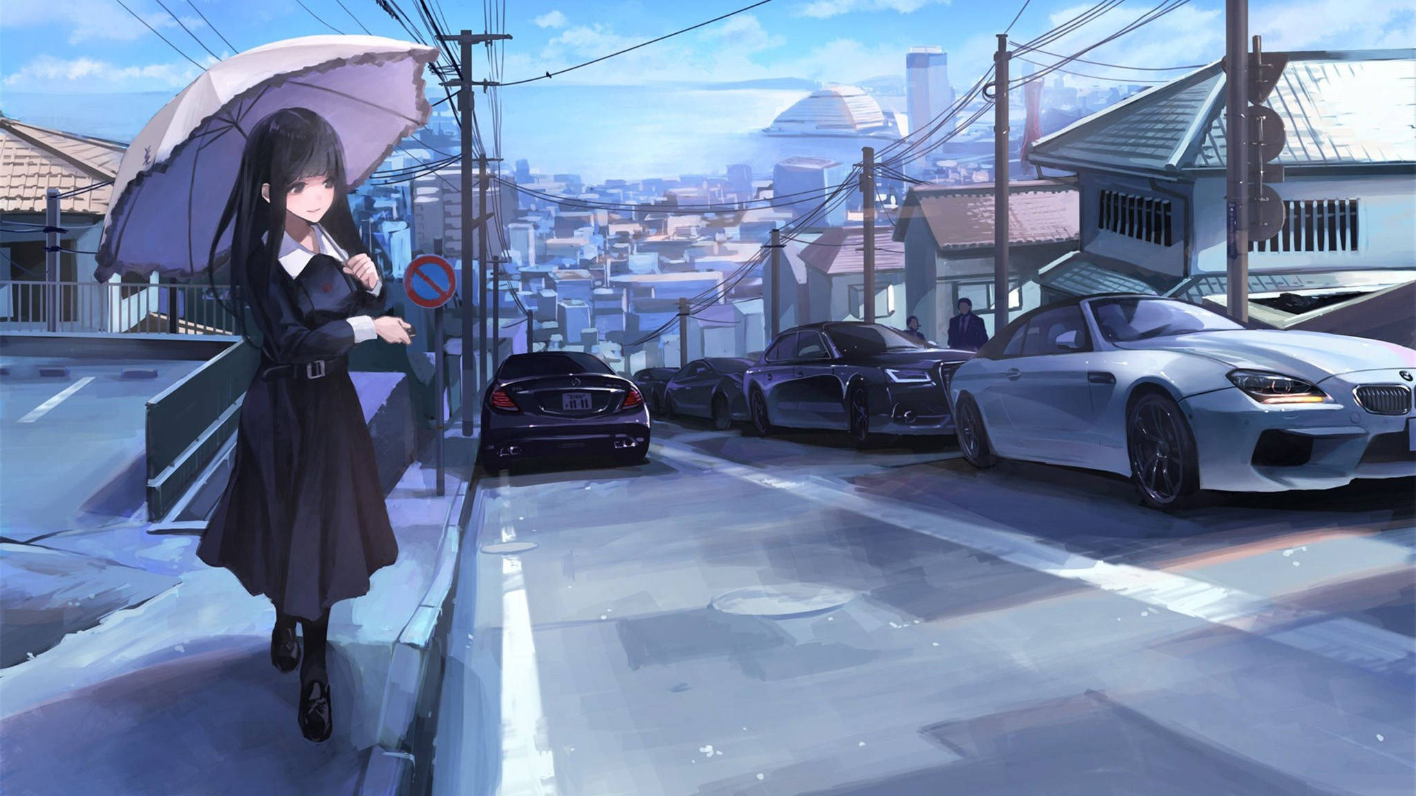 Anime Arabalar Gece Sokaklarında Geziyor Duvar Kağıdı