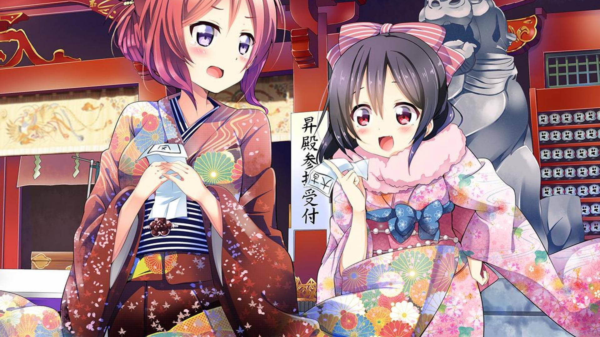 Anime Canlı Kızlar Yukata'da Duvar Kağıdı
