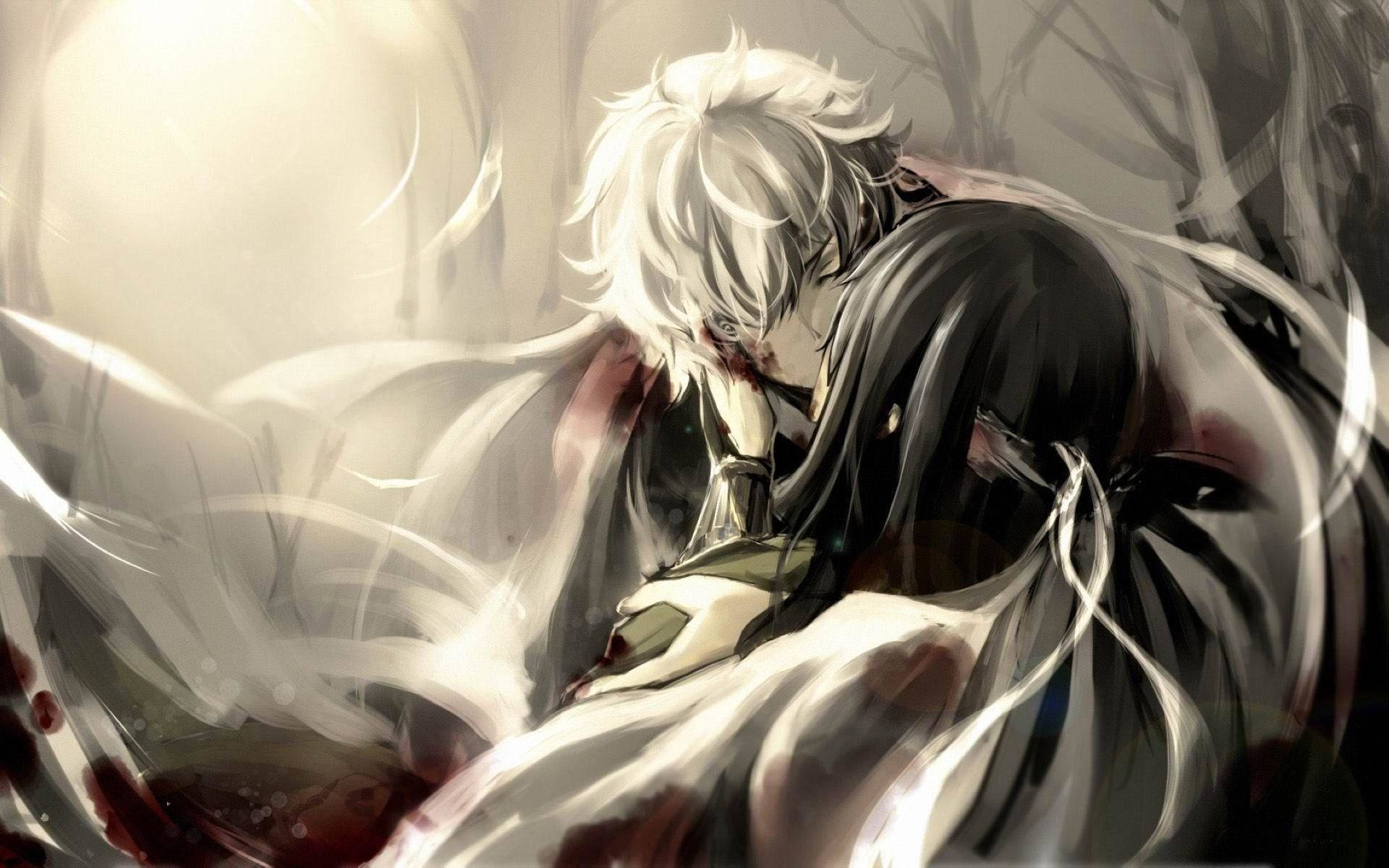 Anime Çift Sarılma ve Öpüşme Duvar Kağıdı