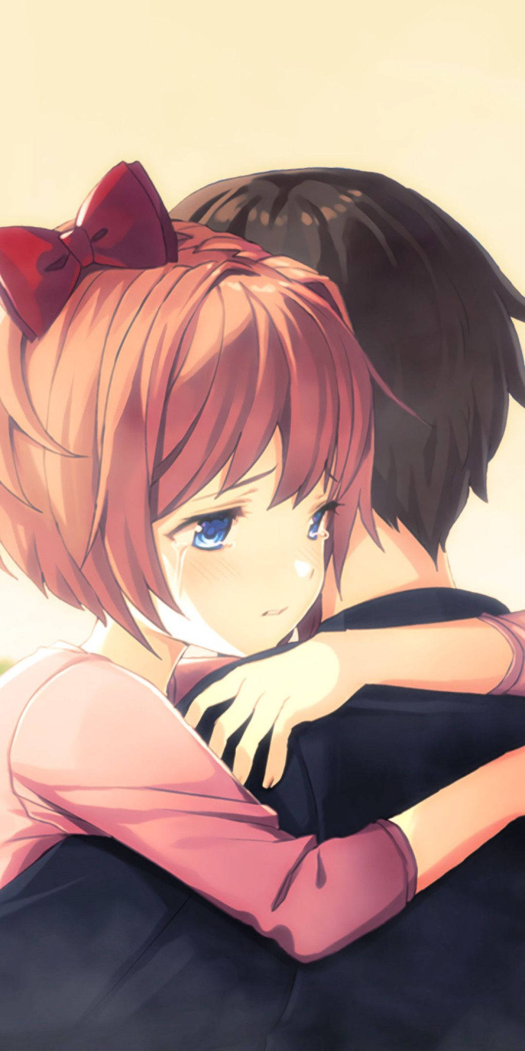 Anime Çifti Kucaklaşması Kırmızı Kurdele Duvar Kağıdı