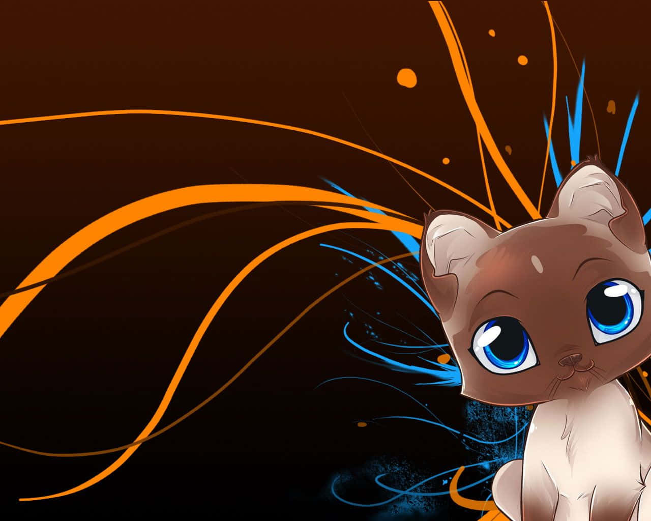 Anime Çizgi Film Sevimli Kahverengi Kedi Duvar Kağıdı