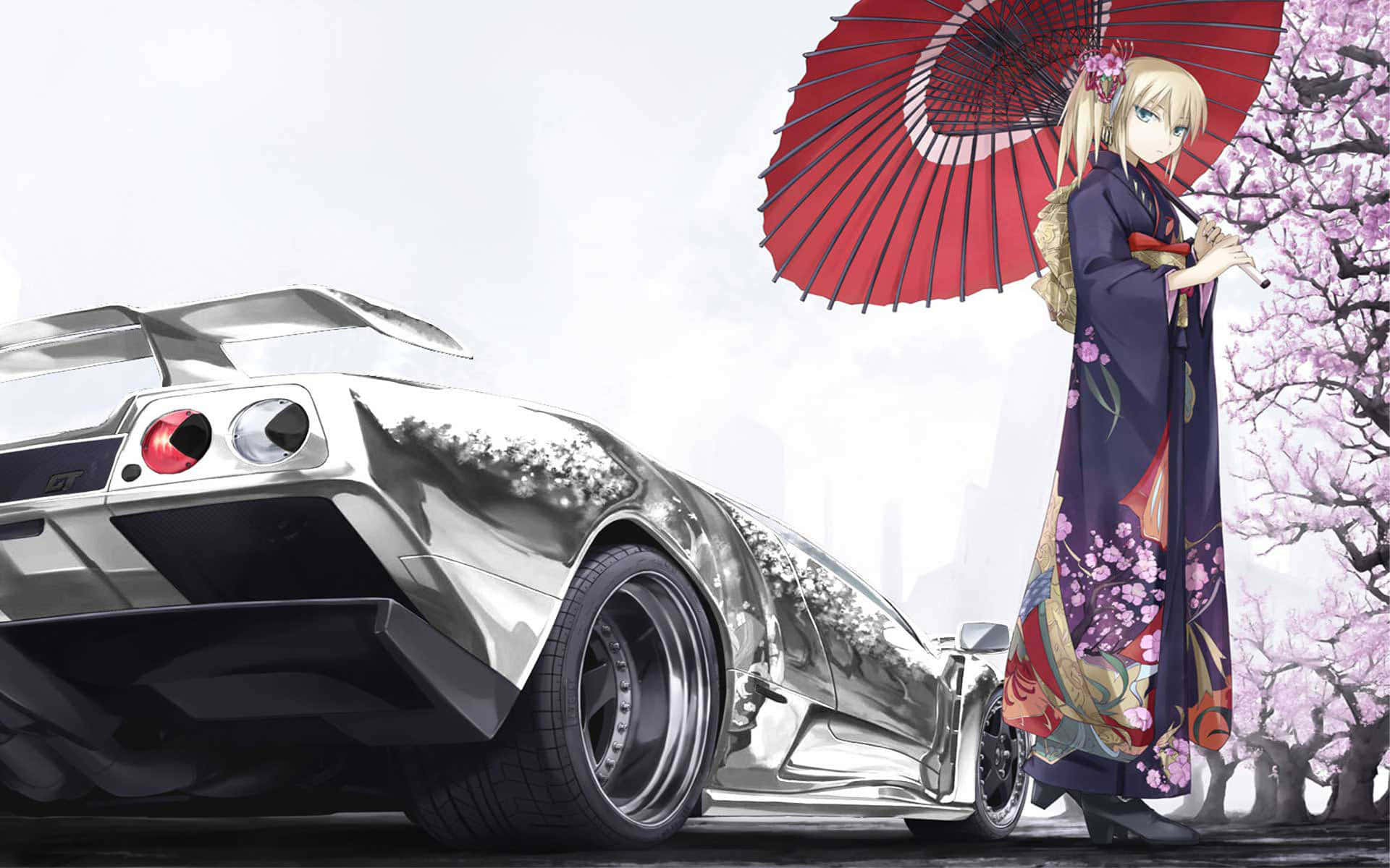 Anime Dokunuşlu Klasik Araba İllüstrasyonu Duvar Kağıdı