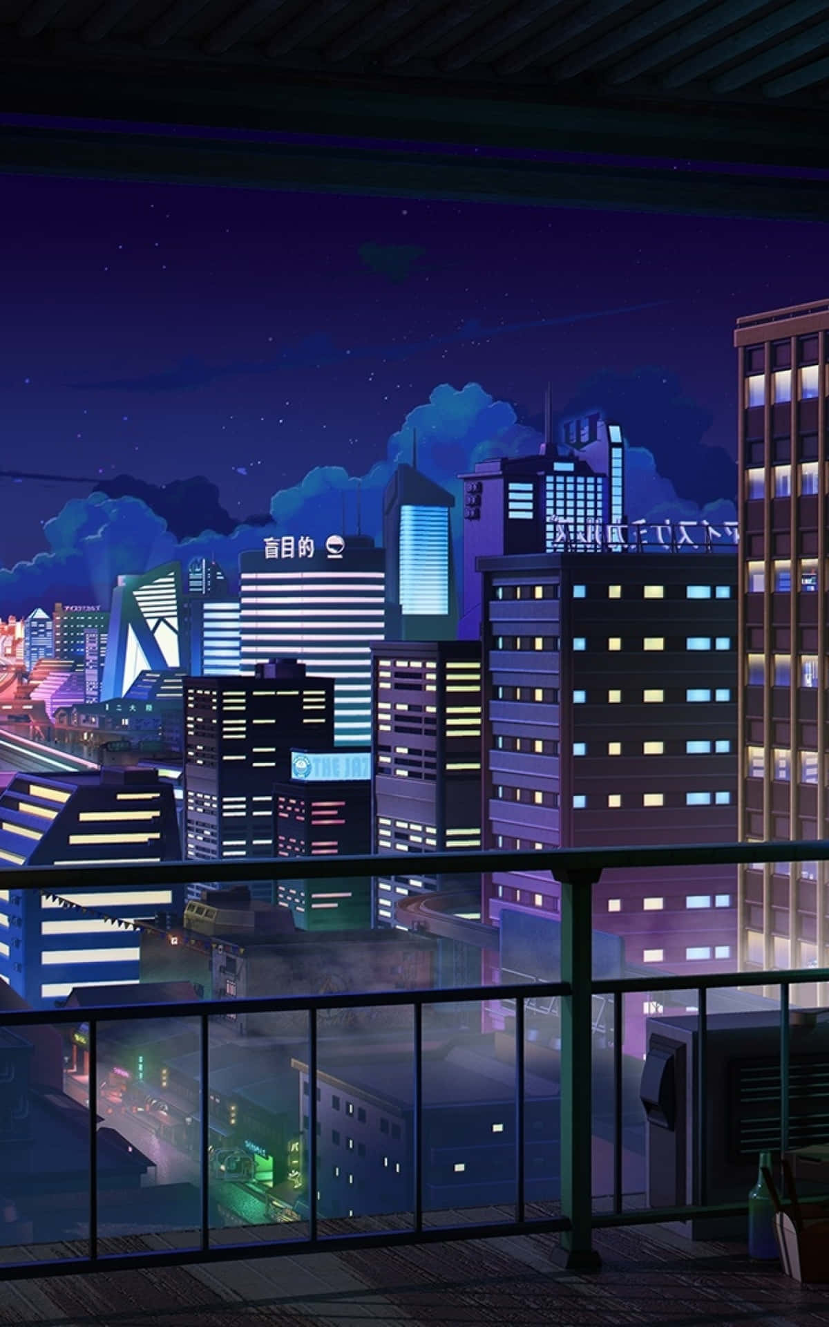 Anime Gece Şehri Binaları — Anime manzara GIF Duvar Kağıdı