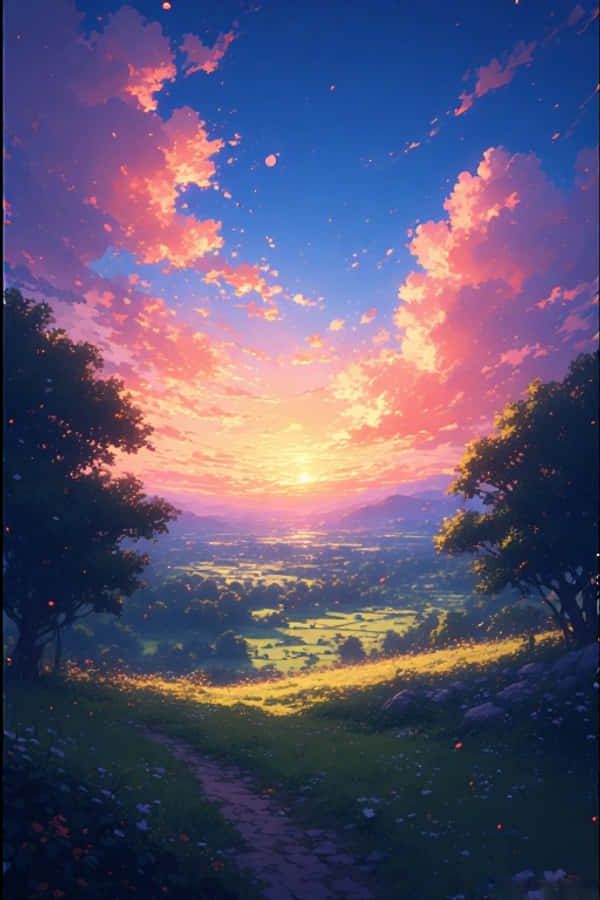 Anime Gün Batımı Kırsal Manzara Rüya Gibi Canlı 4K Duvar Kağıdı