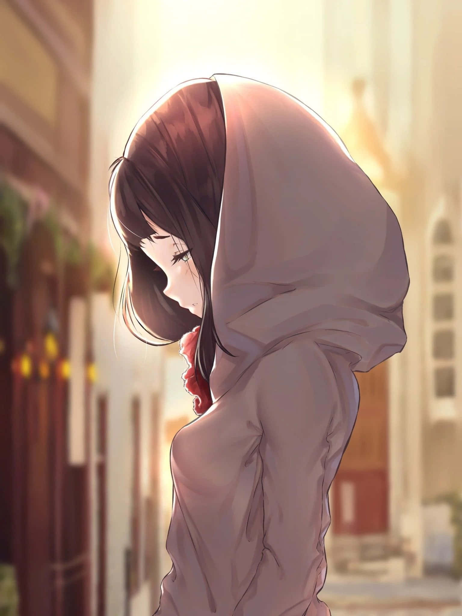 Anime hayranı şık bir kapüşonlu sweatshirt ile Duvar Kağıdı