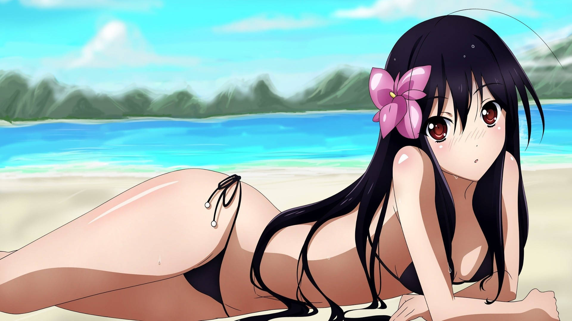 Anime Kadın Plajda Bikini Duvar Kağıdı