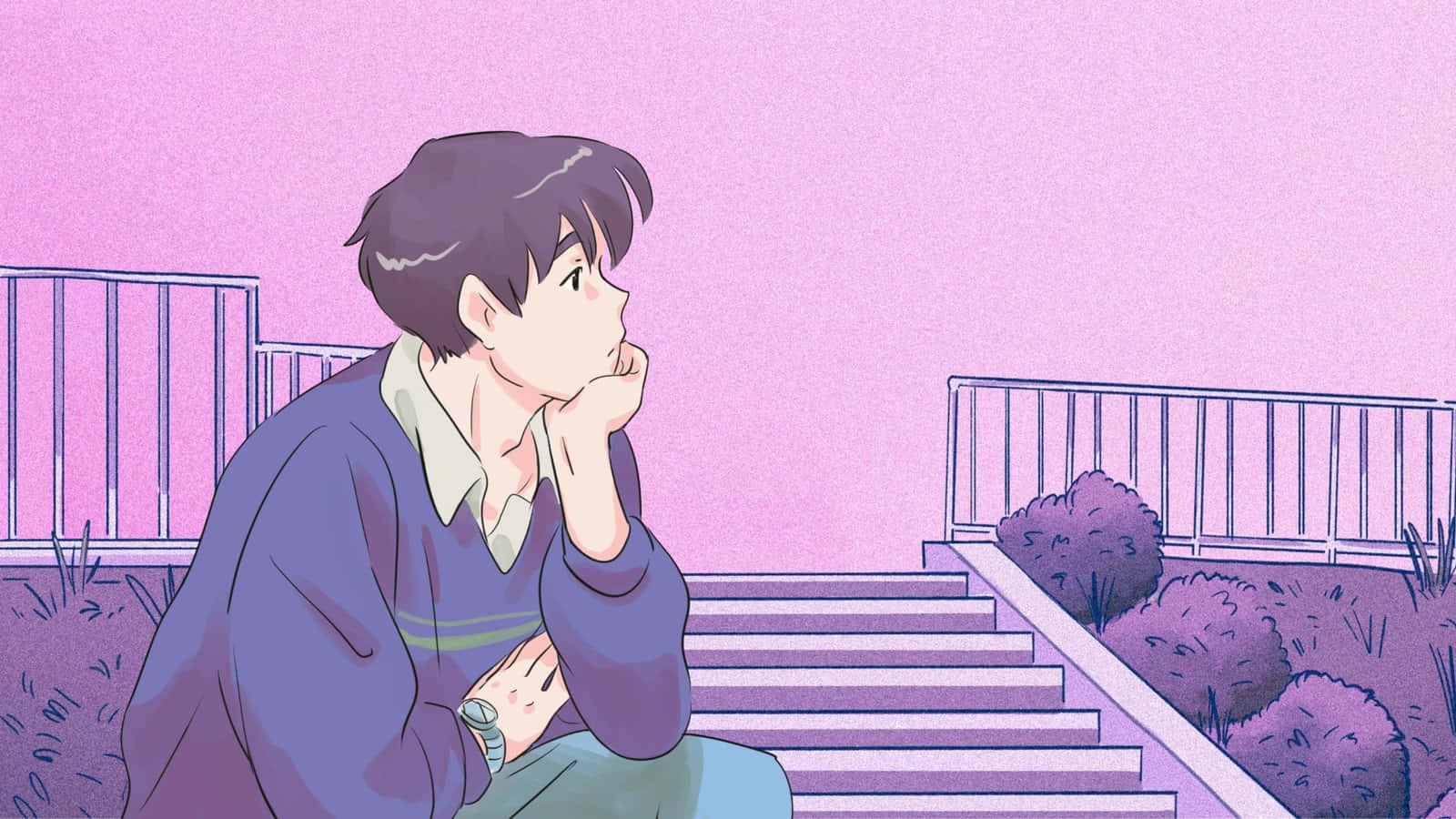 Anime karakteri pembe estetik ortamda Duvar Kağıdı