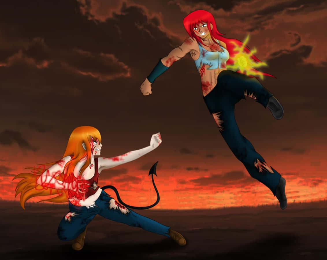 Anime karakterler efsanevi bir hesaplaşmada savaşıyor Duvar Kağıdı