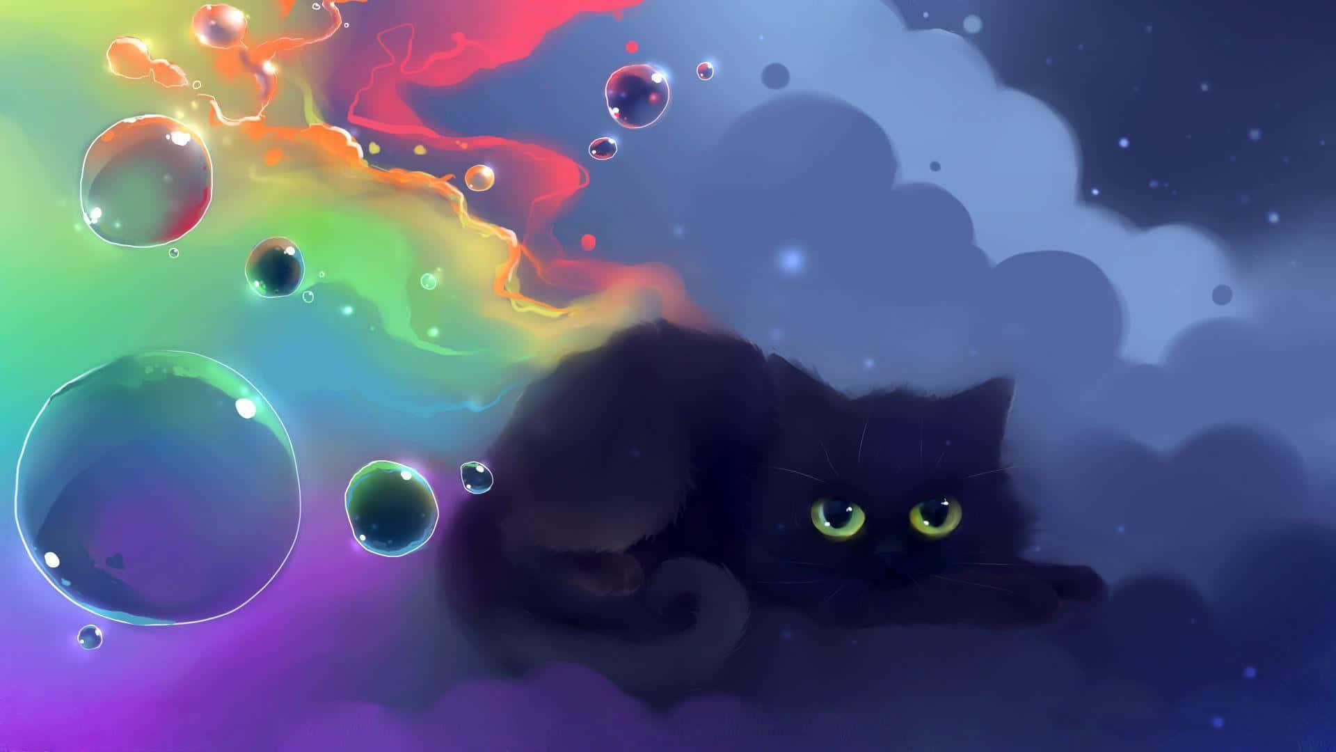 Anime Kedi arkaplanı Duvar Kağıdı