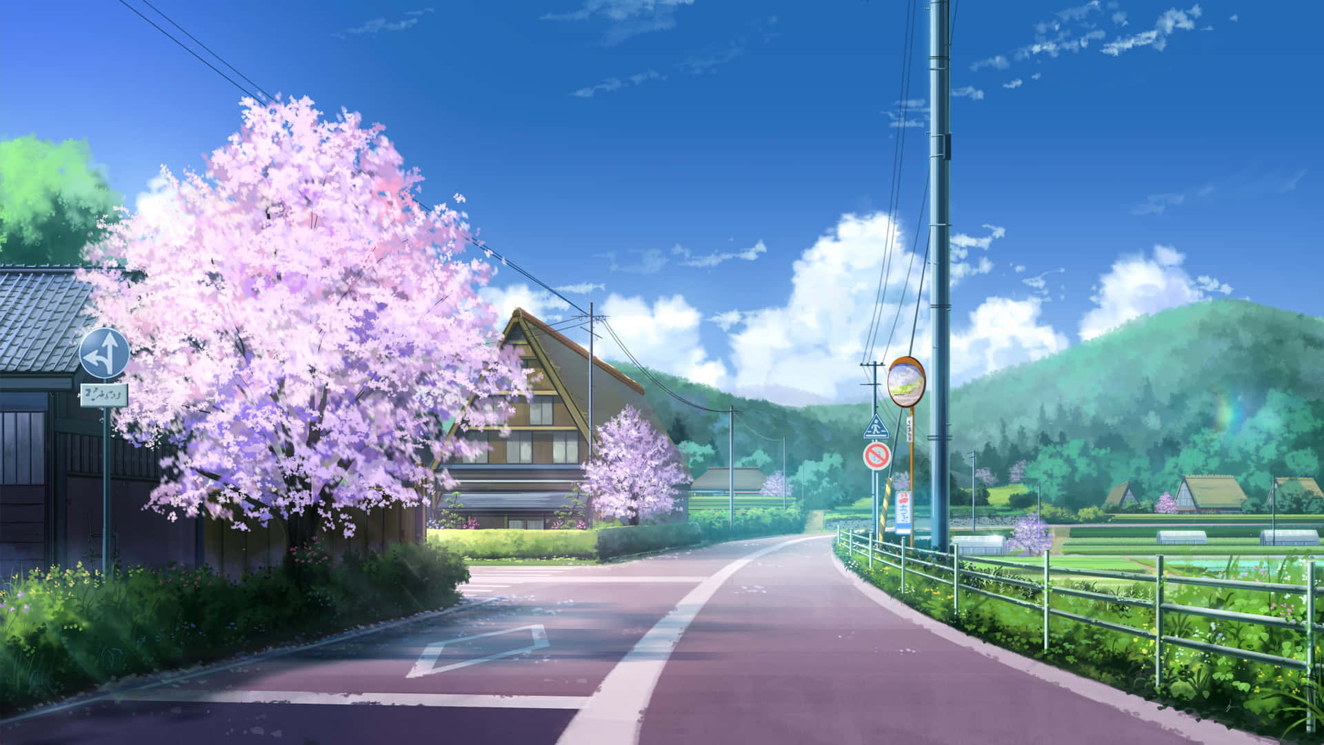 Anime Kiraz Çiçeği Arka Planı — Anime manzara GIF Duvar Kağıdı