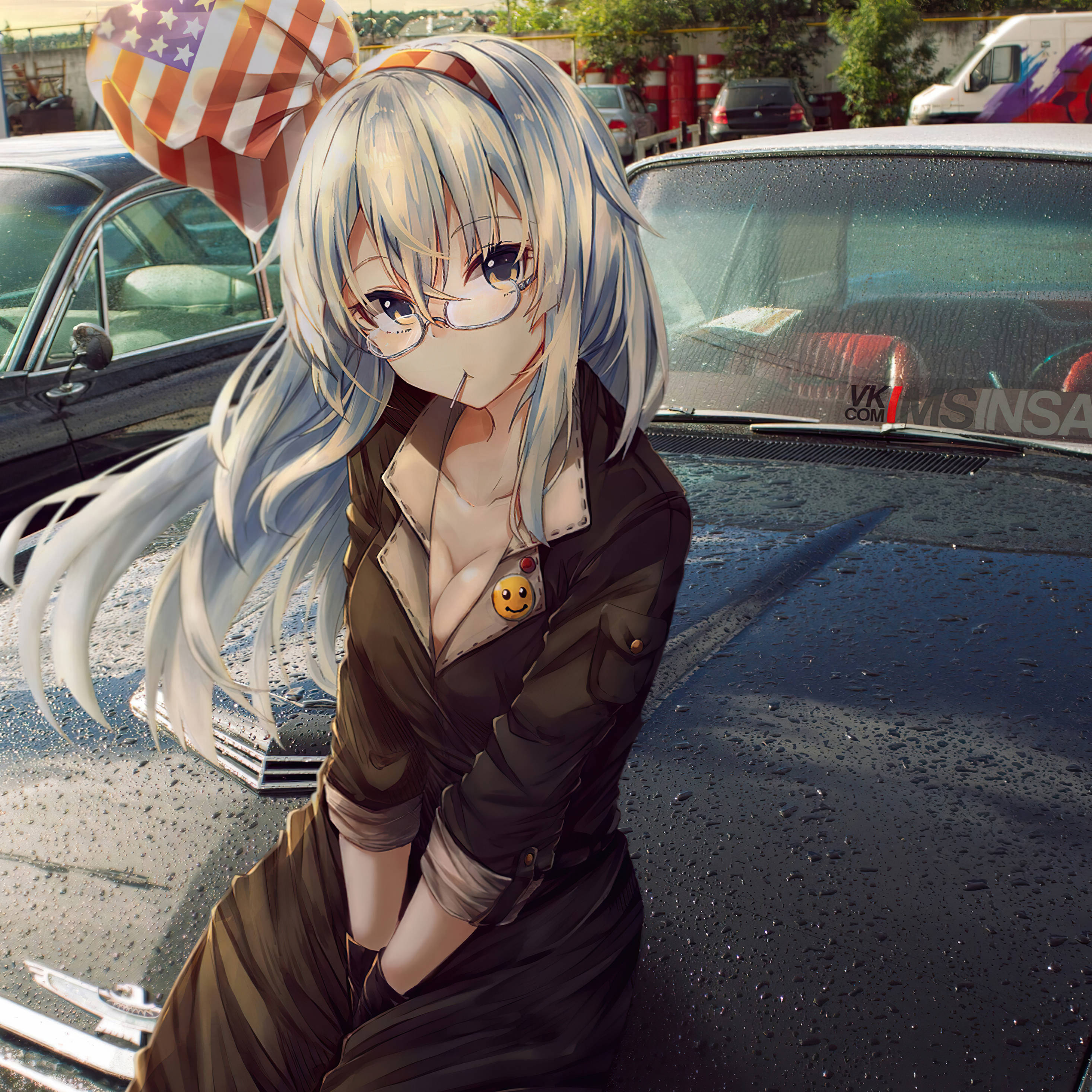 Anime Kız Arabada iPad Kullanıyor Duvar Kağıdı