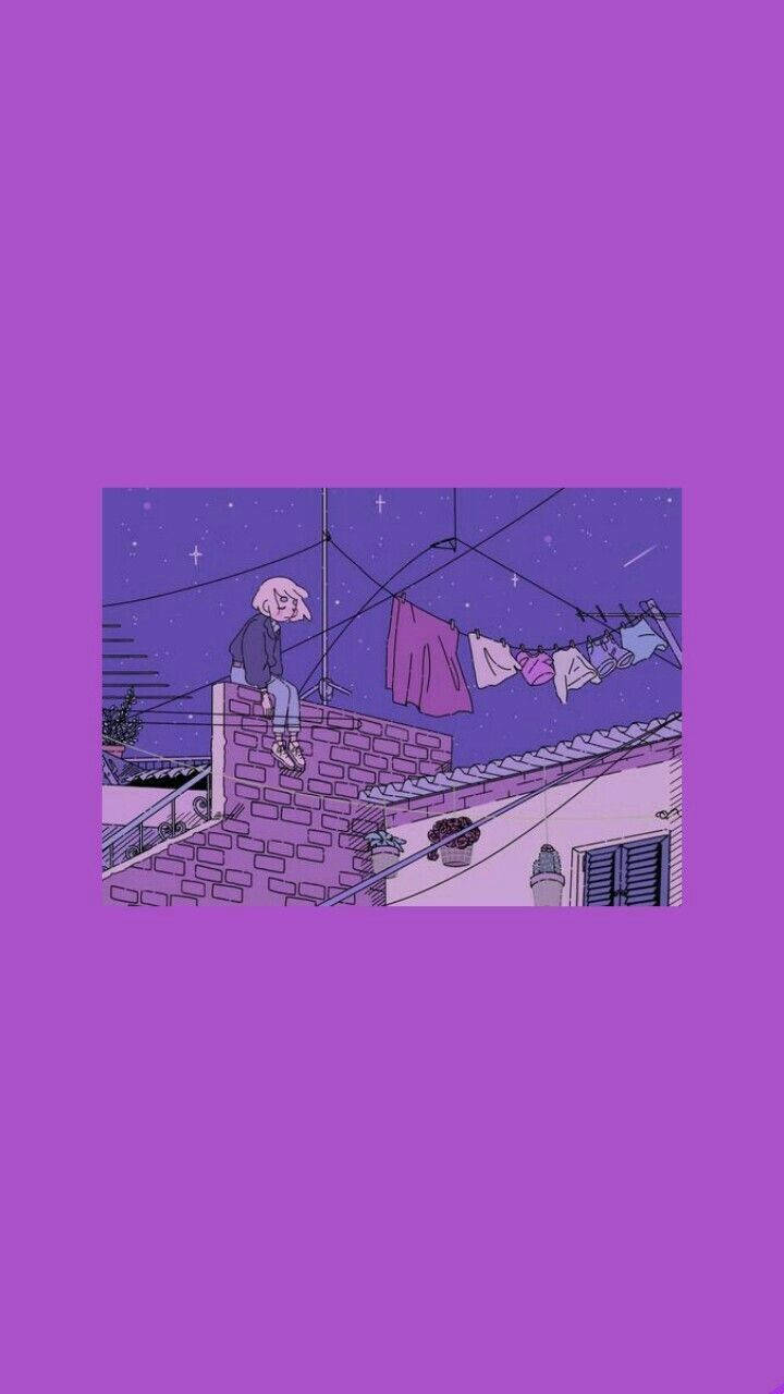 Anime Kızı Pastel Mor Tumblr Duvar Kağıdı