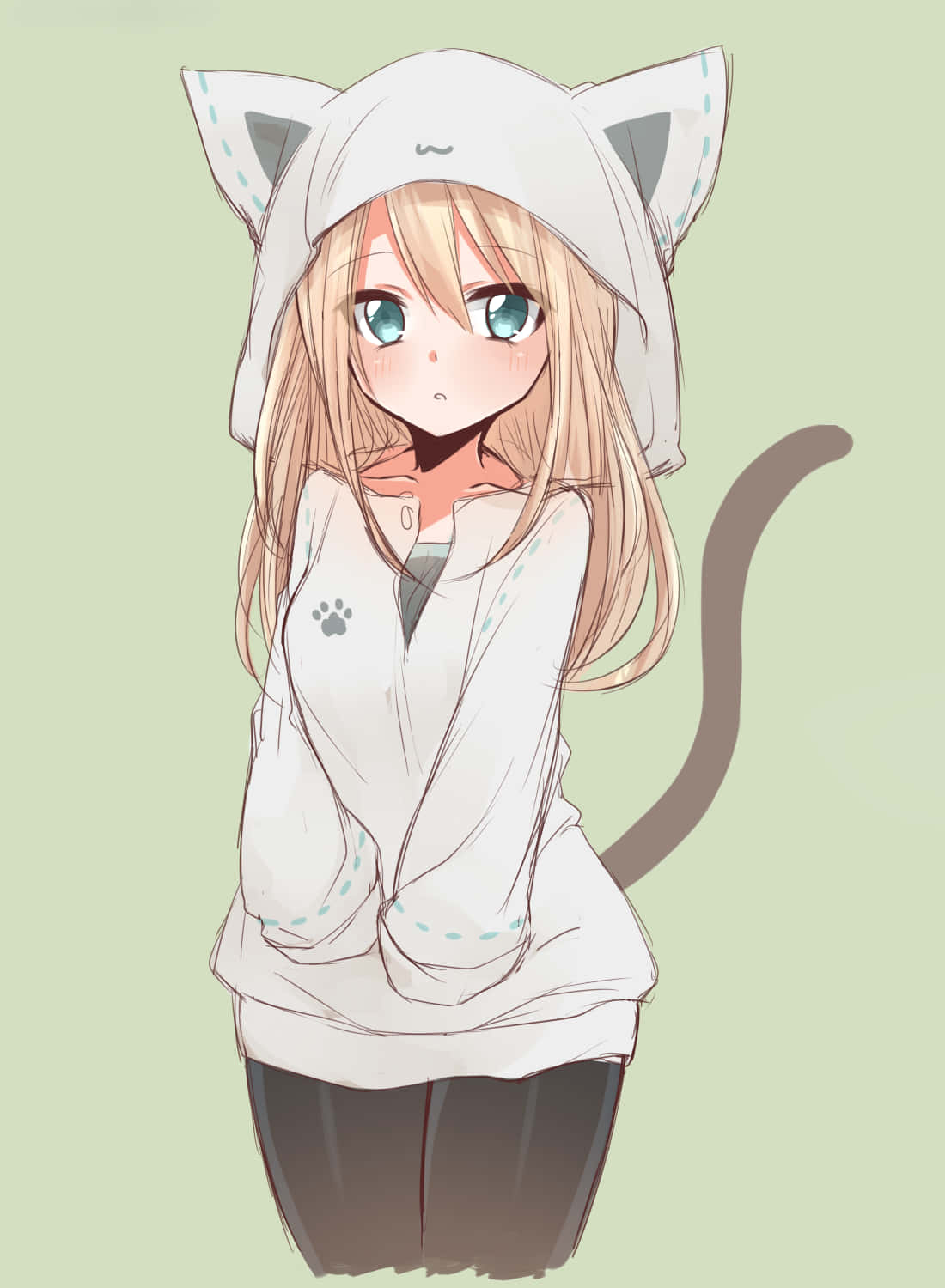 Anime kızının rahat ve şık görünümü için kapüşonlu sweatshirt giymesi. Duvar Kağıdı