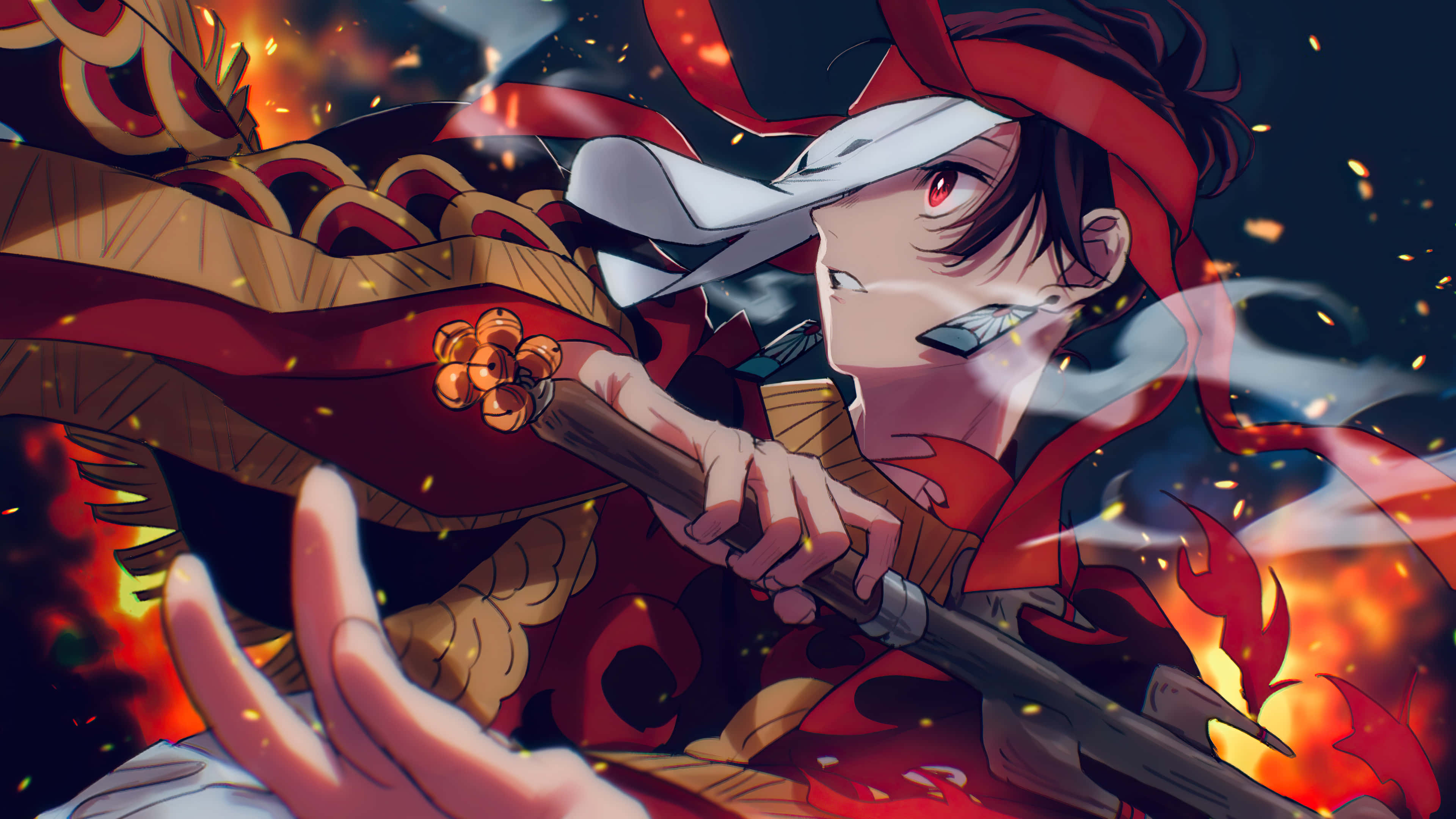 Anime kostümlü bir karakter elinde kılıç tutuyor Duvar Kağıdı