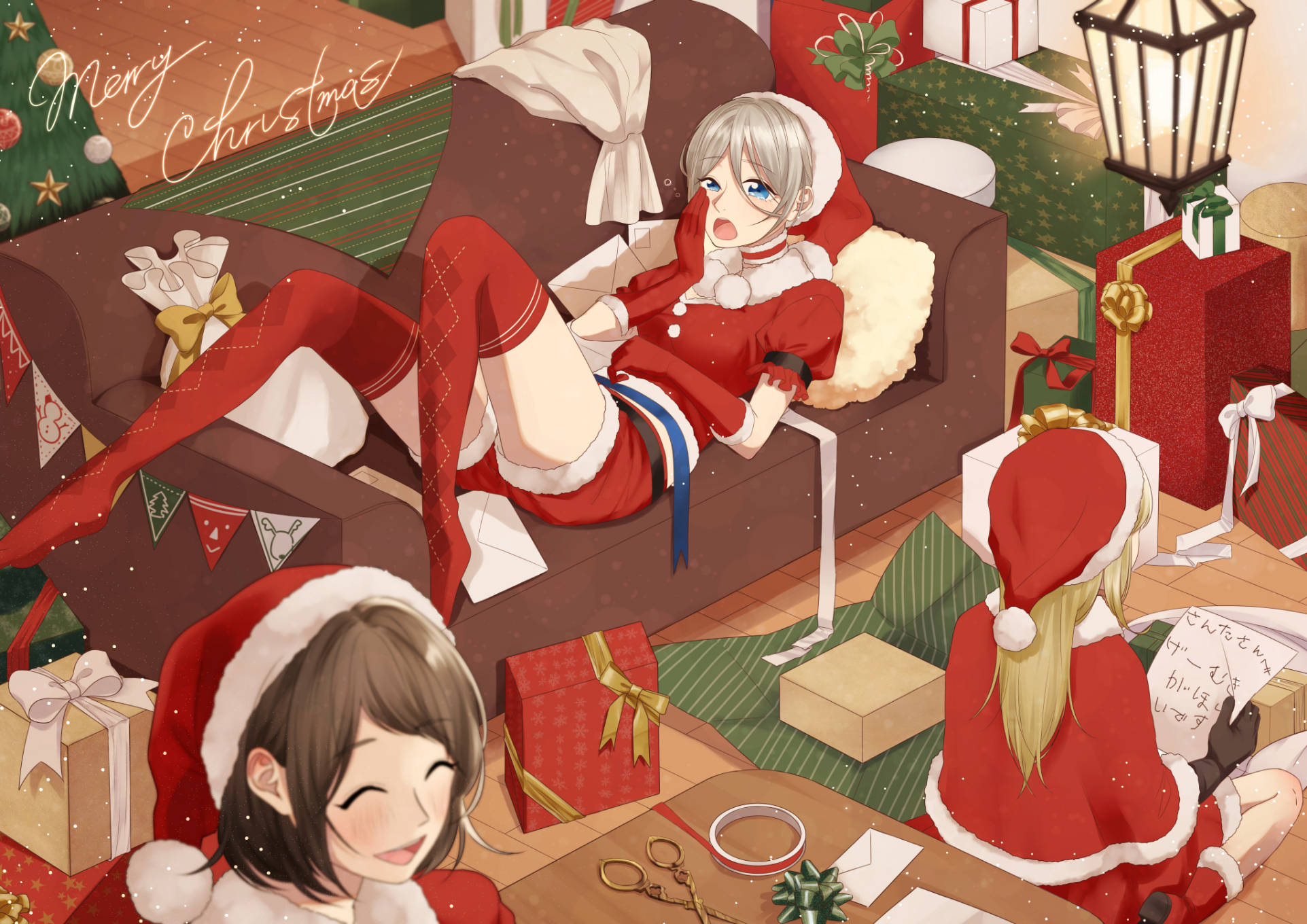 Anime Kızı Noel Yardımcıları Duvar Kağıdı
