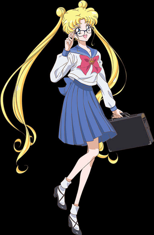 Anime Kız Öğrenci Sarı Saçlı ve Gözlüklü Duvar Kağıdı