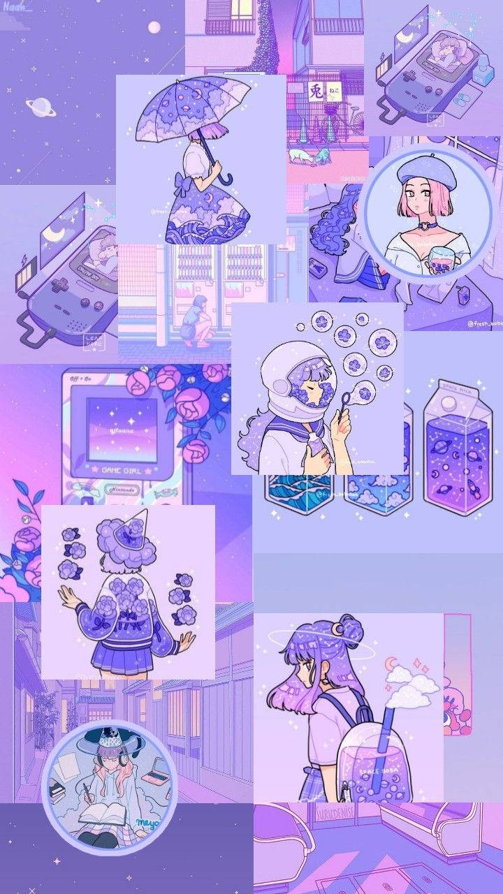 Anime Kızı Pastel Mor Şeyler Duvar Kağıdı