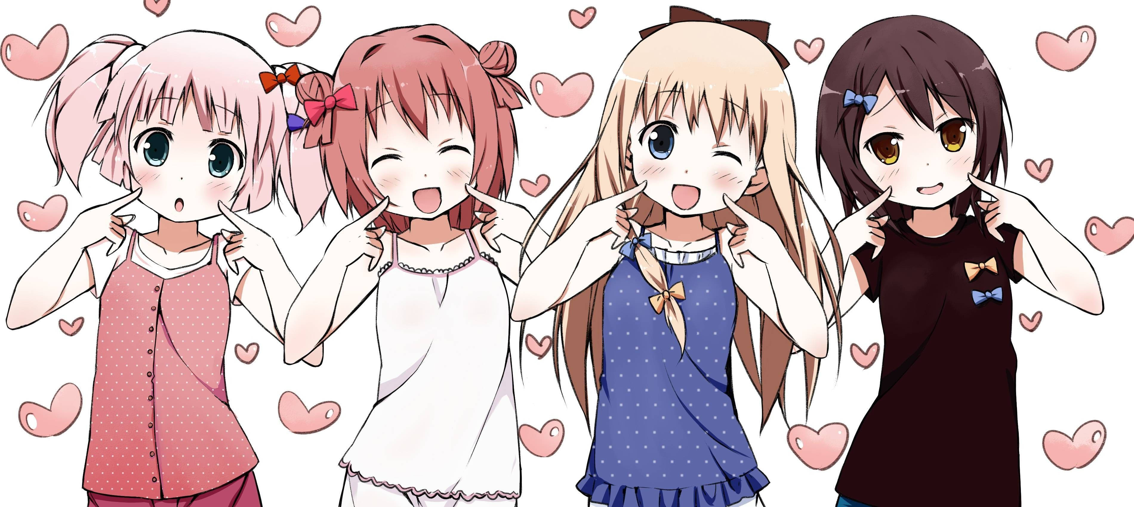 Anime Lezbiyen Pembe Kalpler Duvar Kağıdı