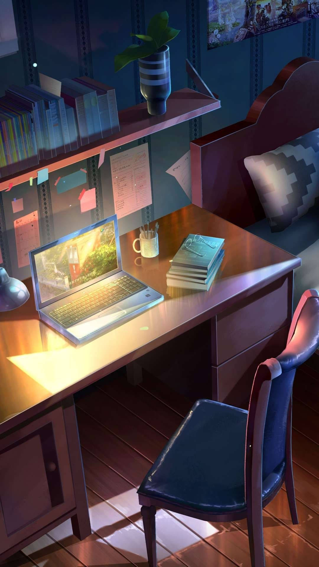 Anime Odası Çalışma Masası Duvar Kağıdı