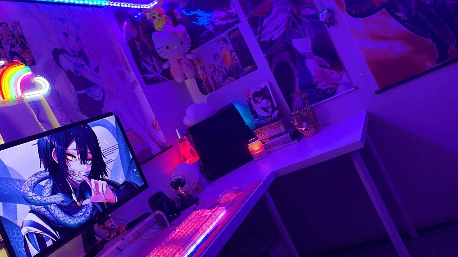 Anime Odası LED Işıklarla Duvar Kağıdı