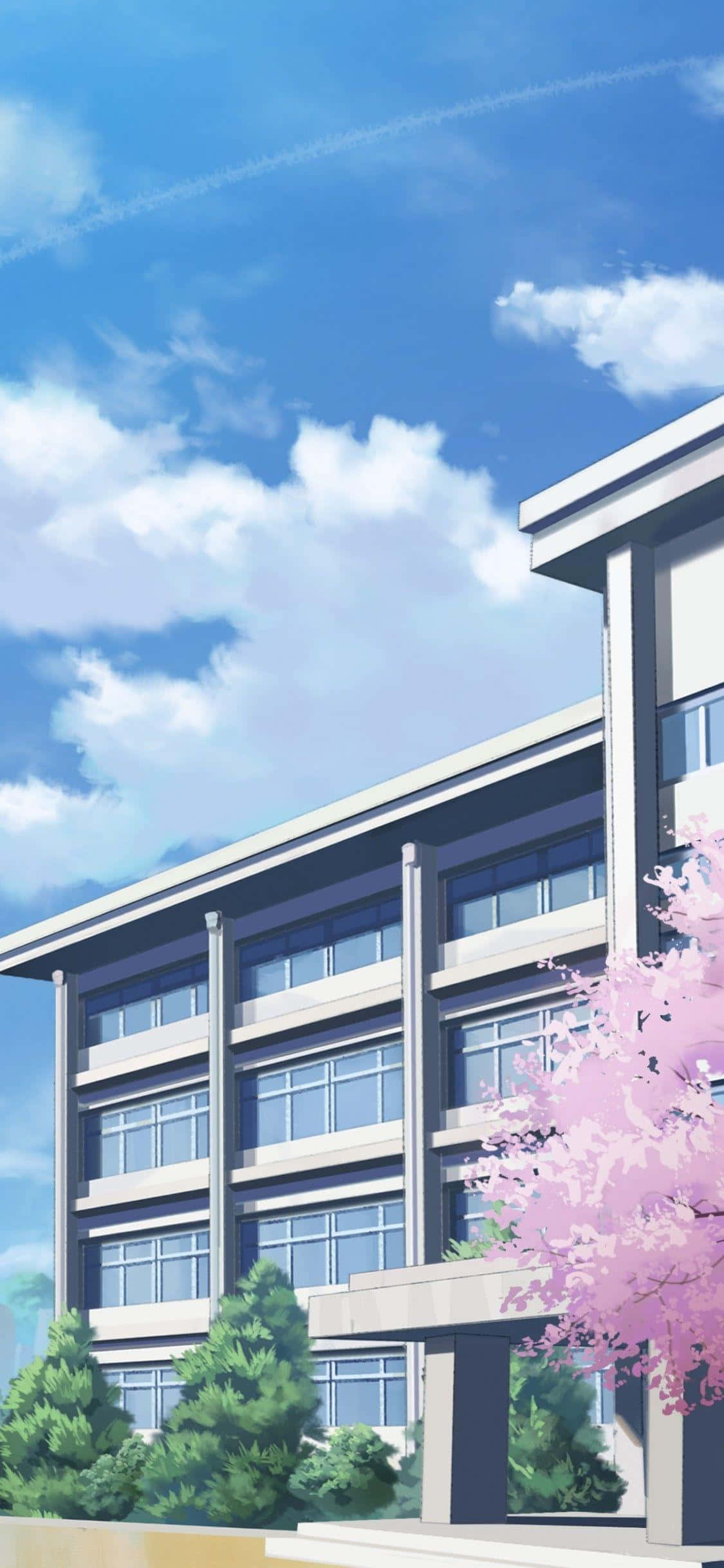 Anime Okul Binası Sakura Duvar Kağıdı