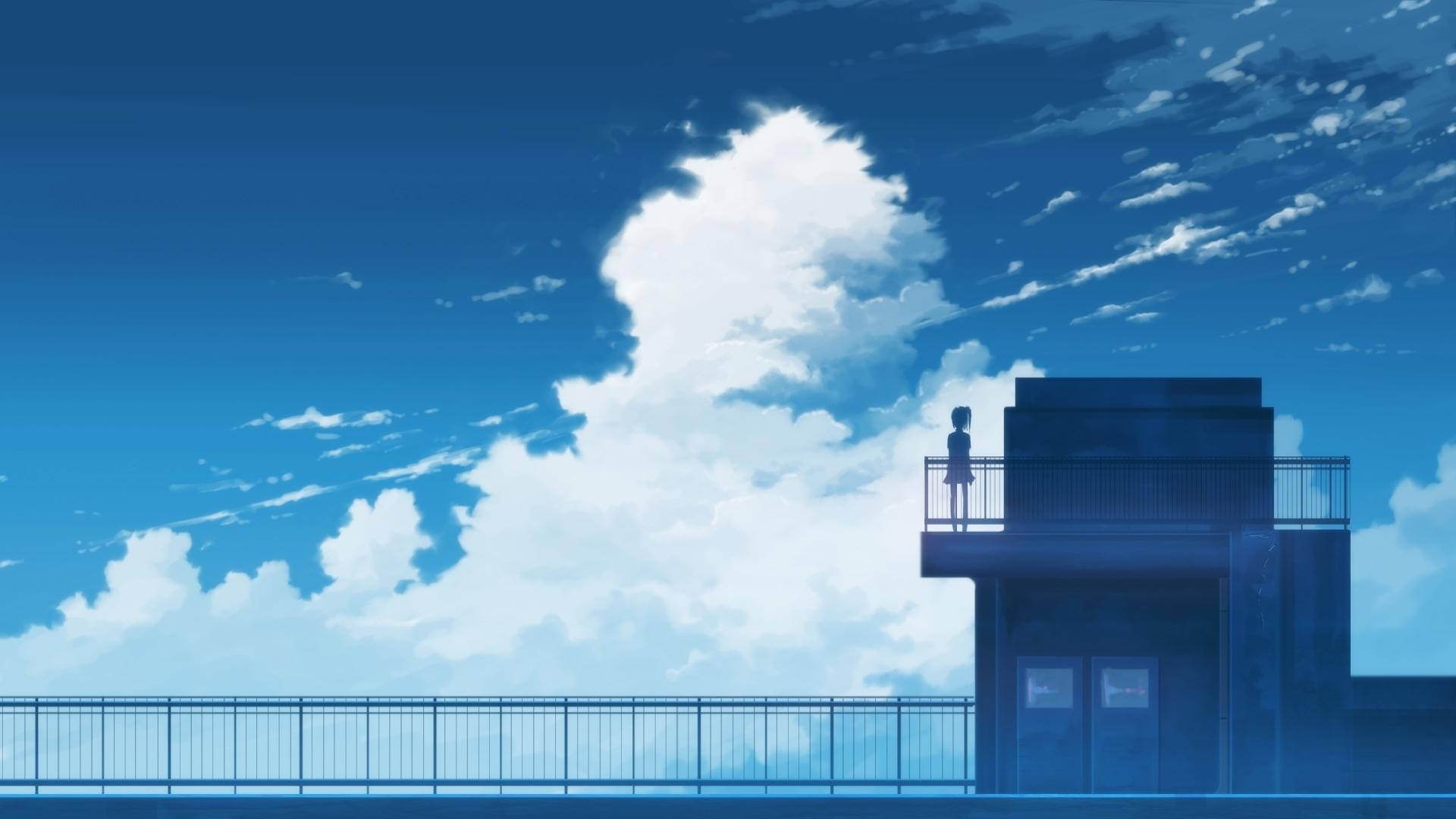 Anime Okul Manzarası Çatıdaki Öğrenci — Anime manzara GIF Duvar Kağıdı