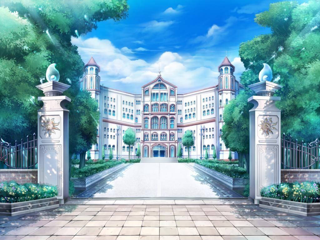 Anime Okul Manzarası Yumesaki Akademisi — Anime manzara GIF Duvar Kağıdı