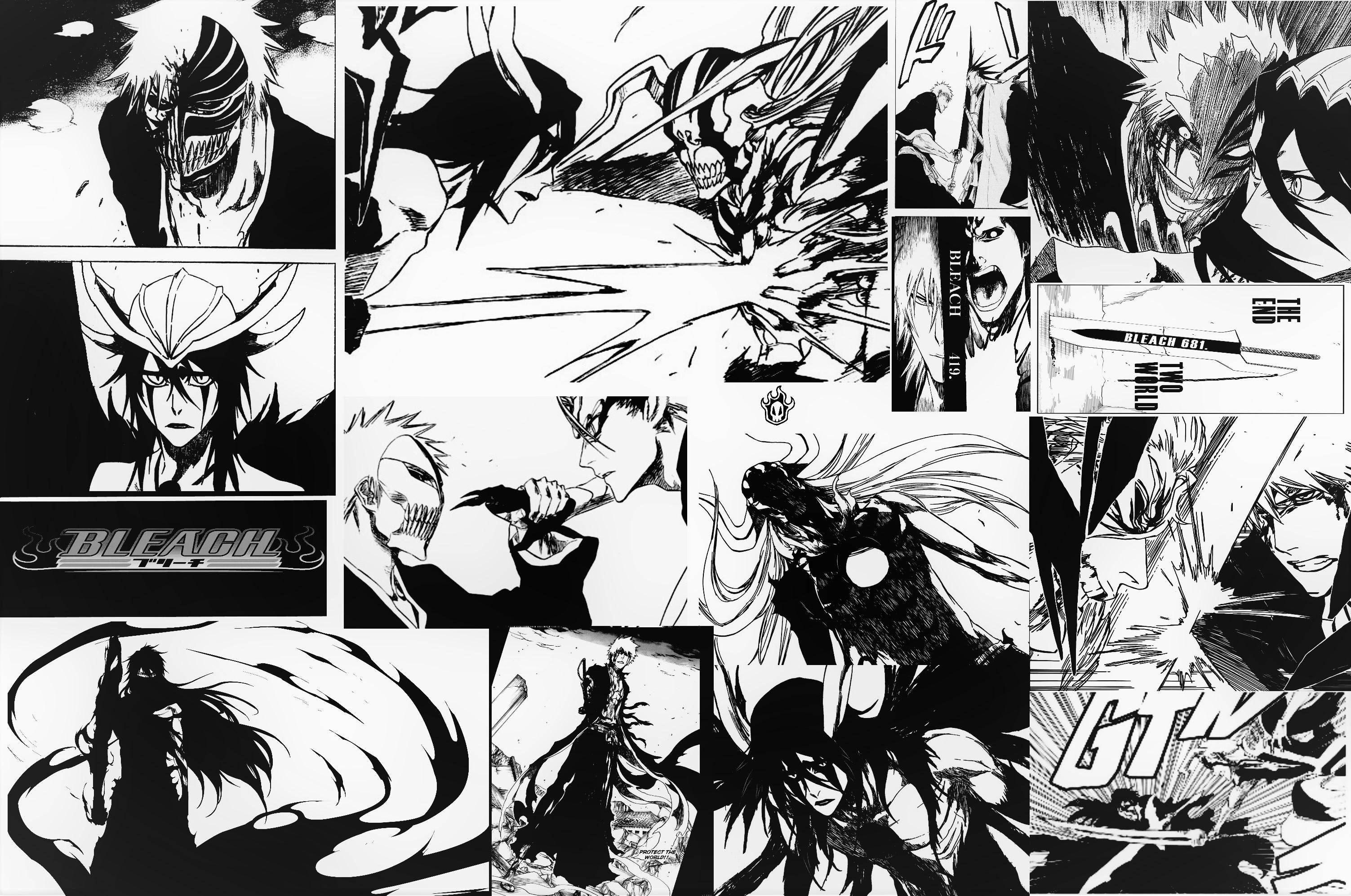 Anime Sanatı Siyah Beyaz Bleach Ichigo Manga Duvar Kağıdı