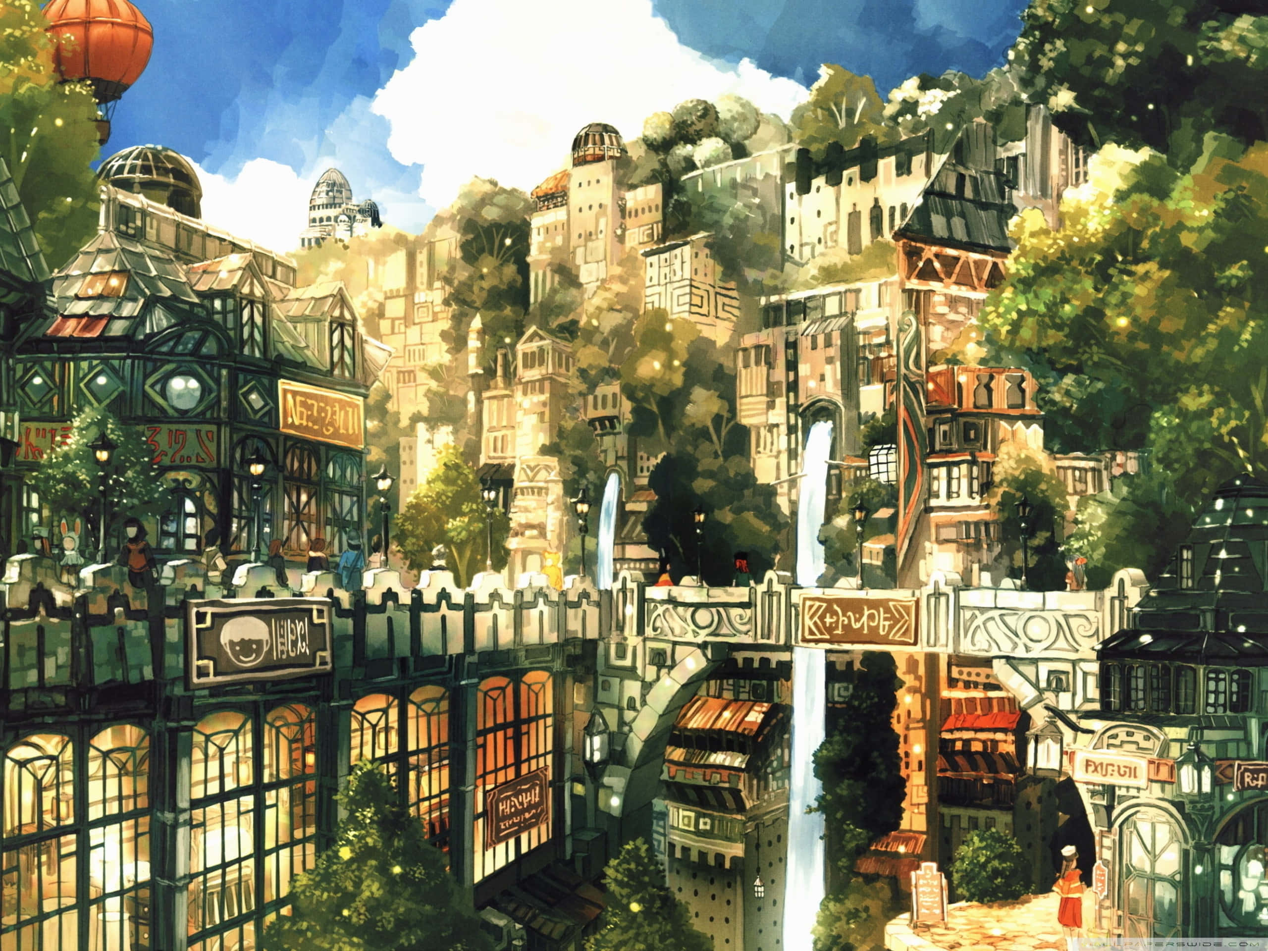Anime Şehri'nin huzurlu bir manzarası Duvar Kağıdı