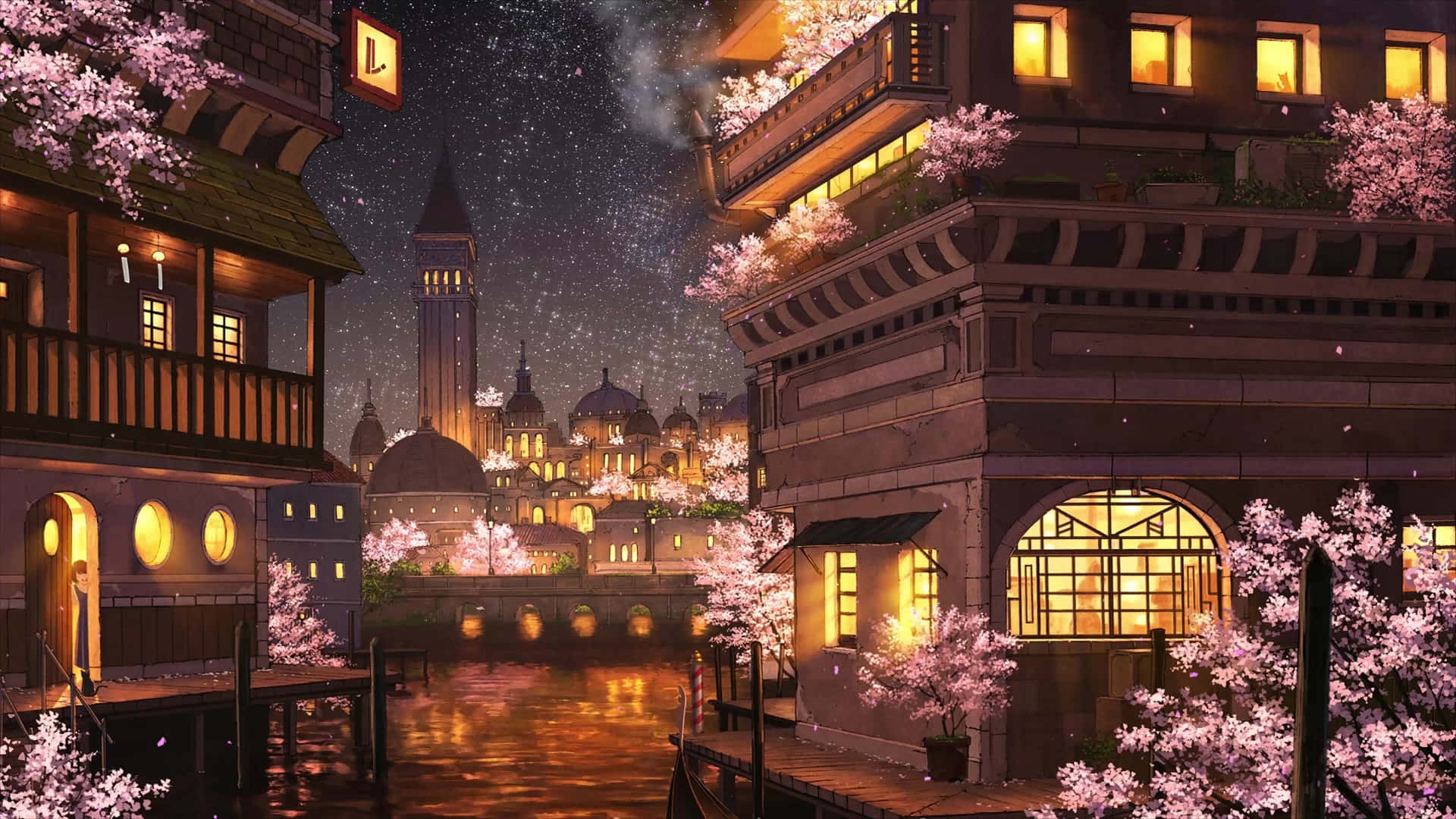 Anime Şehrinin büyüleyici güzelliğini keşfedin. Duvar Kağıdı