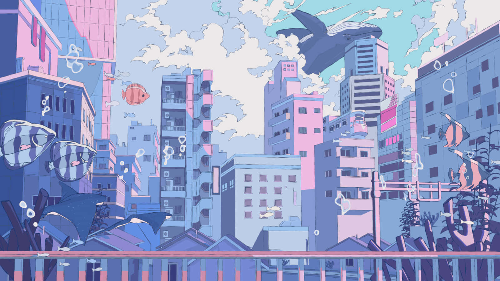 Anime Şehrinin canlı atmosferini keşfedin Duvar Kağıdı