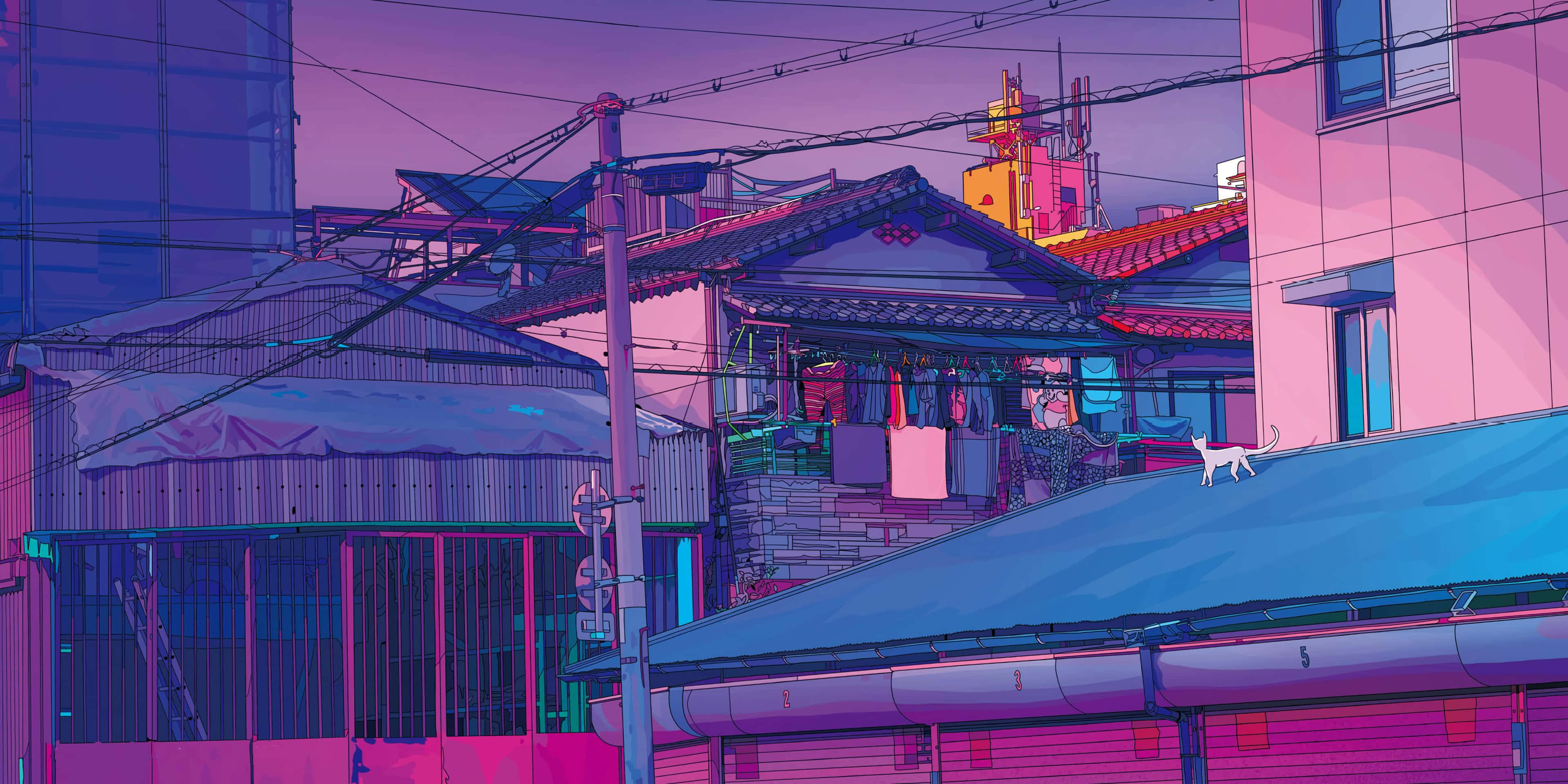 Anime Şehrinin canlı sokaklarını keşfedin! Duvar Kağıdı