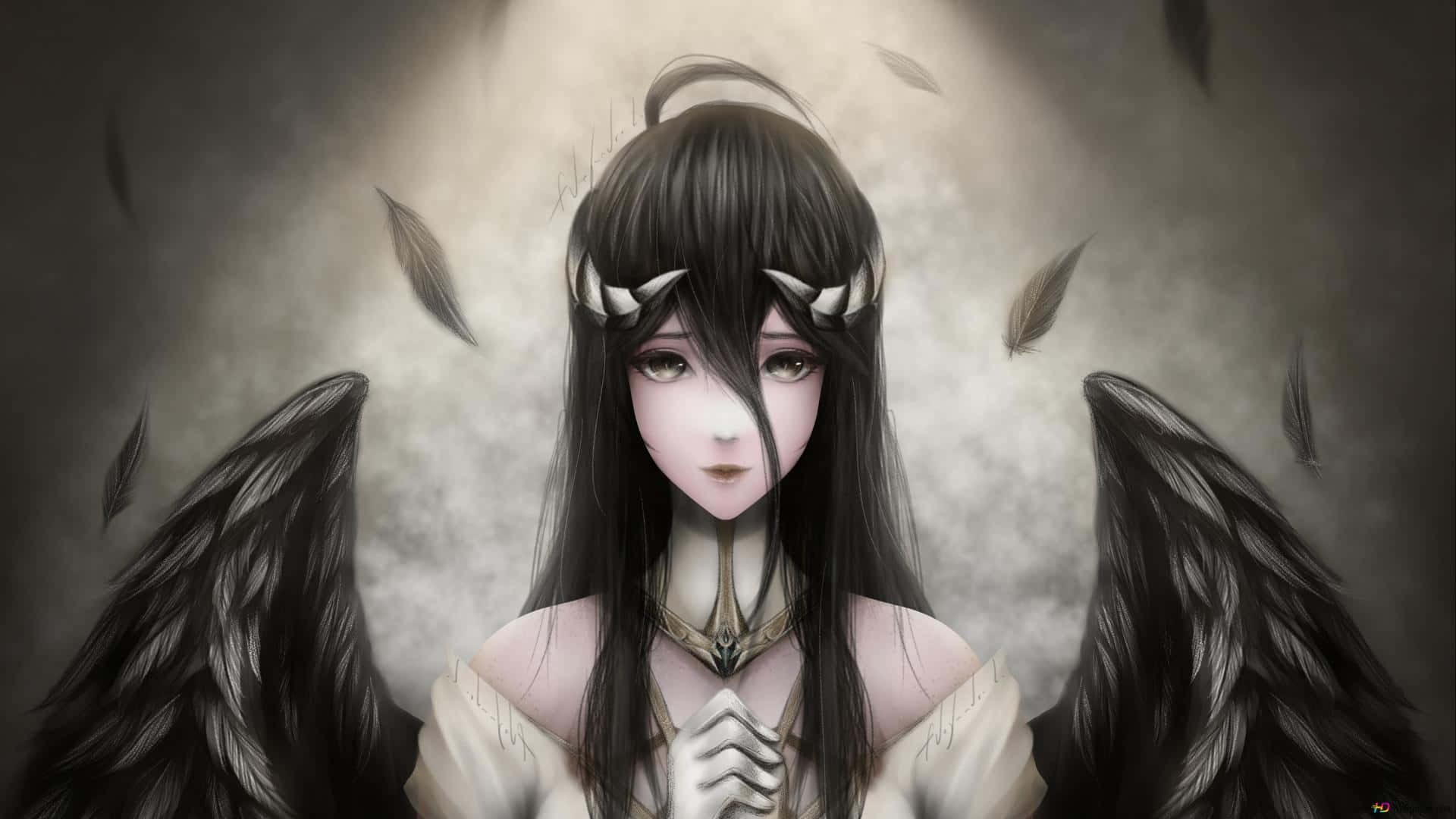 Anime tarzı siyah kıyafetler giymiş iki kız, ortak bir anı paylaşıyor Duvar Kağıdı