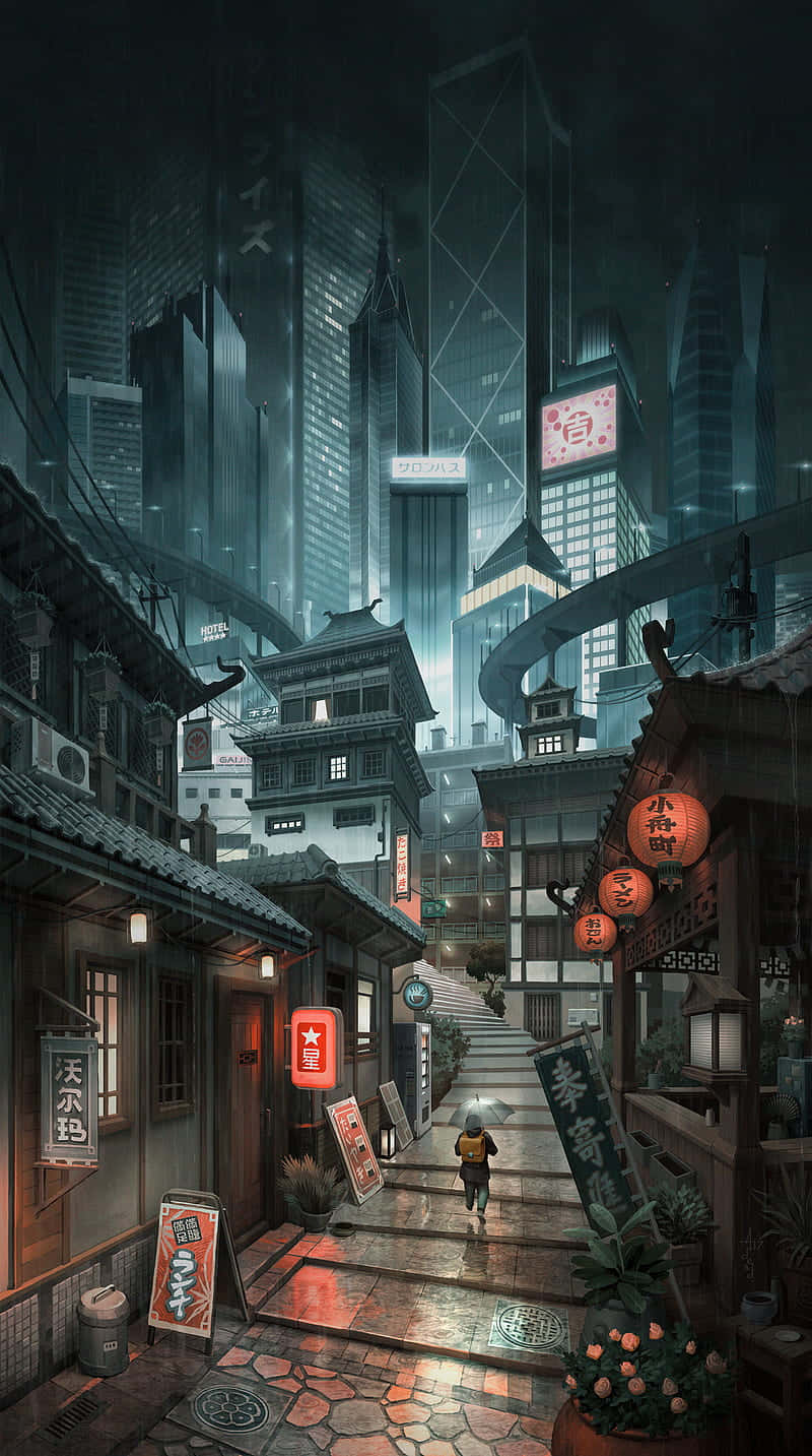 Anime Tarzı Tokyo'da Gece Şehri Duvar Kağıdı