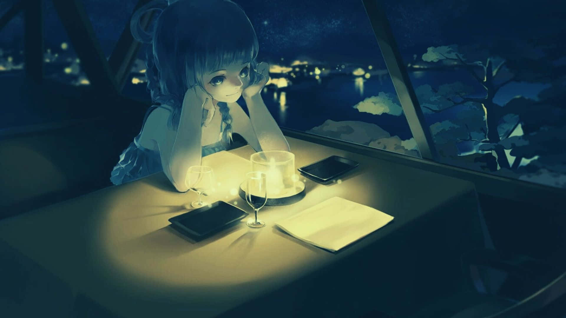 Anime tasarımlarından ilham alan modern bir kahve kafesi. Duvar Kağıdı