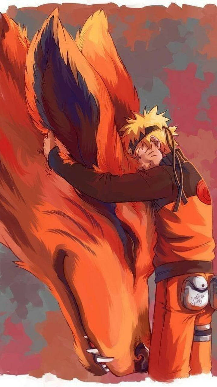 Anime Uzumaki Naruto Kurama'ya Sarılıyor Duvar Kağıdı