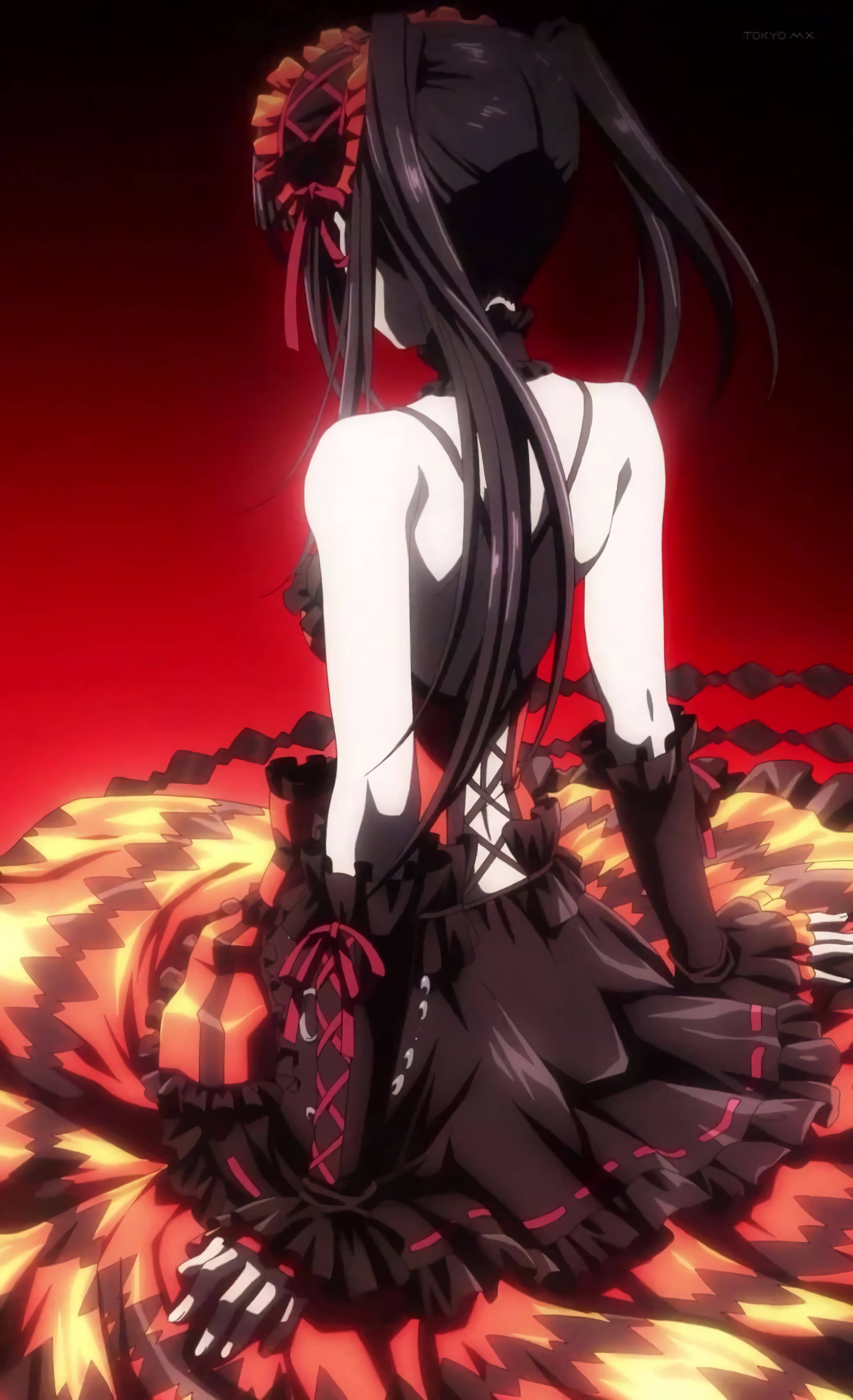 Anime Waifu Kurumi Tokisaki Kırmızı Estetik Elbise Duvar Kağıdı