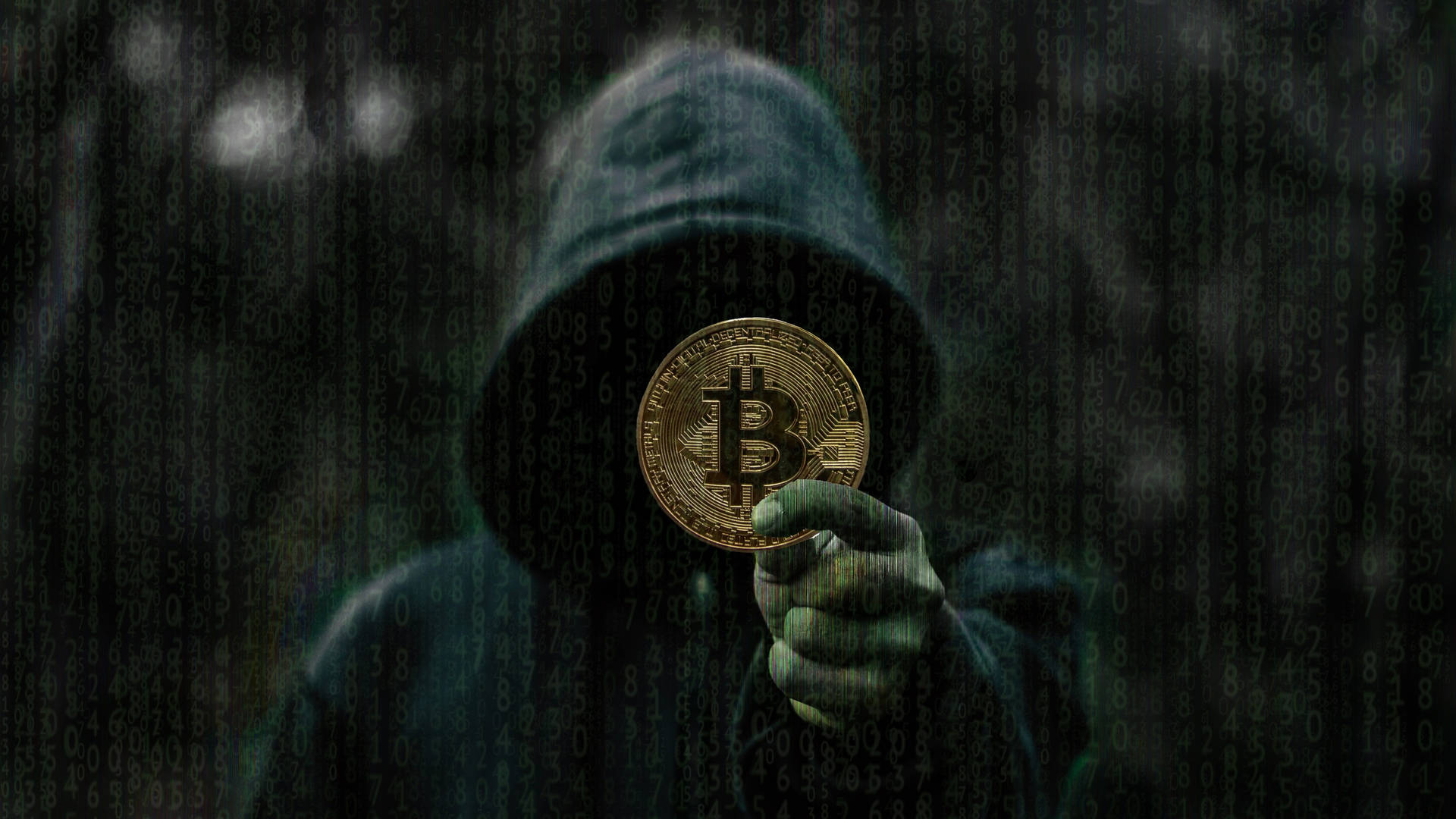 Anonim Adam ve Bitcoin Kripto Arka Planı — Karanlık estetik GIF Duvar Kağıdı