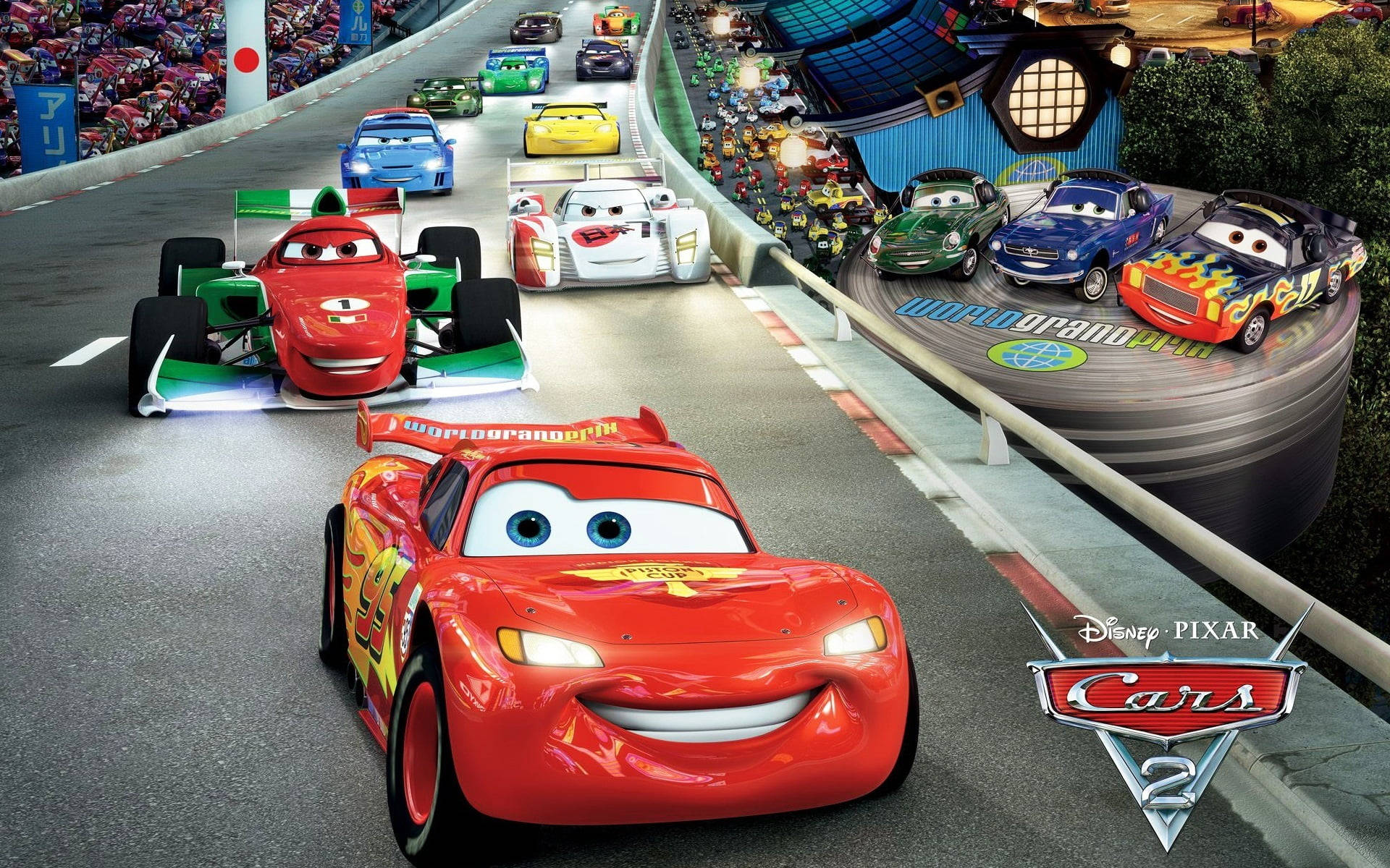 Arabalar 2 Dünya Grand Prix'sinde Heyecan Verici Yarışçı Kadrosu Duvar Kağıdı
