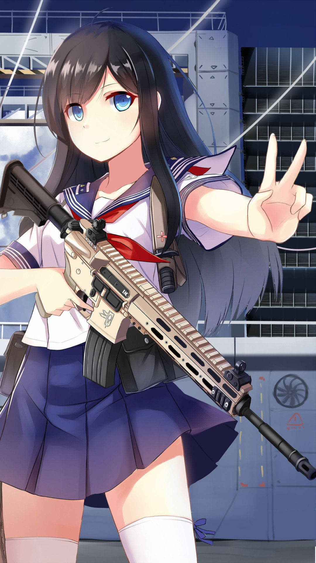 Asashio Sevimli Anime Kızı iPhone'da Silahla Duvar Kağıdı