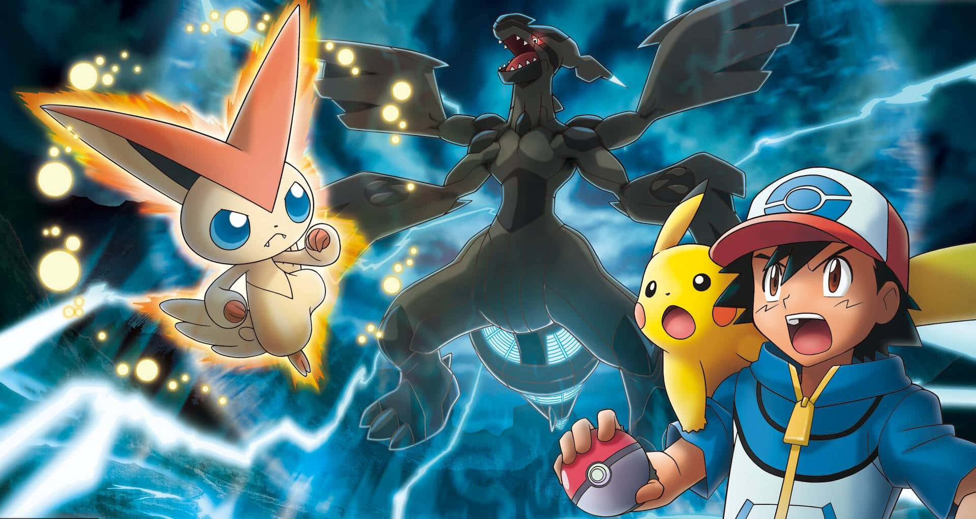 Ash Ketchum Pikachu ve Zekrom Pokémon Savaşı Arkaplanı Duvar Kağıdı