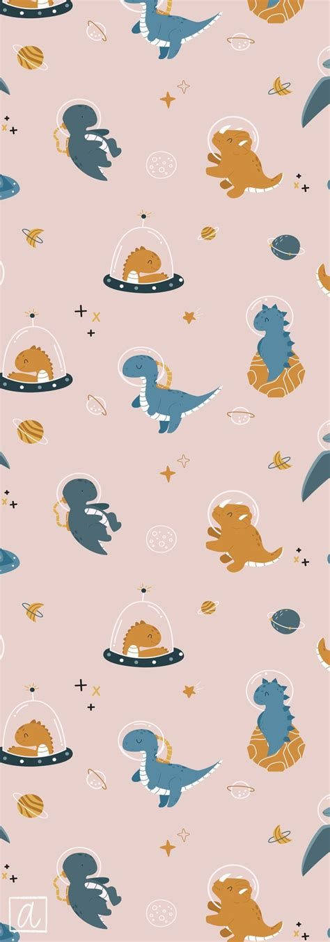 Astronot Dino Kawaii iPhone Duvar Kağıdı