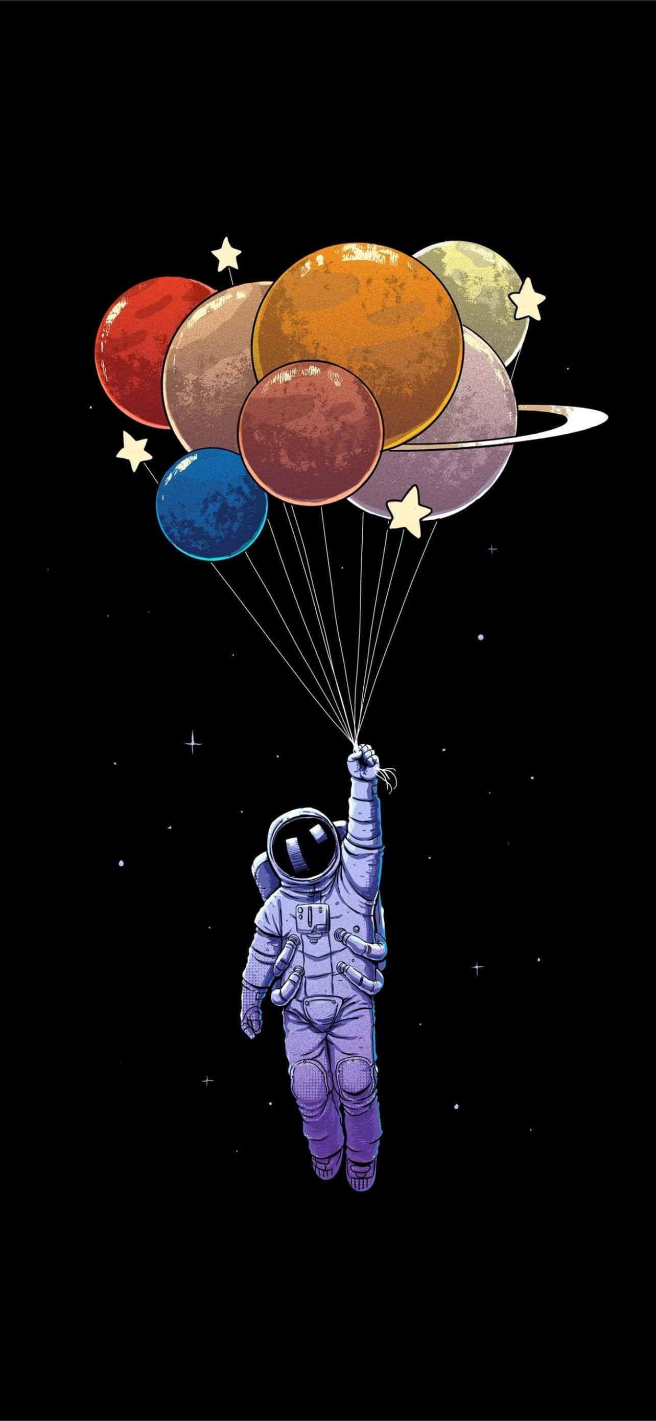 Astronot iPhone ile Gezegen Balonları Duvar Kağıdı