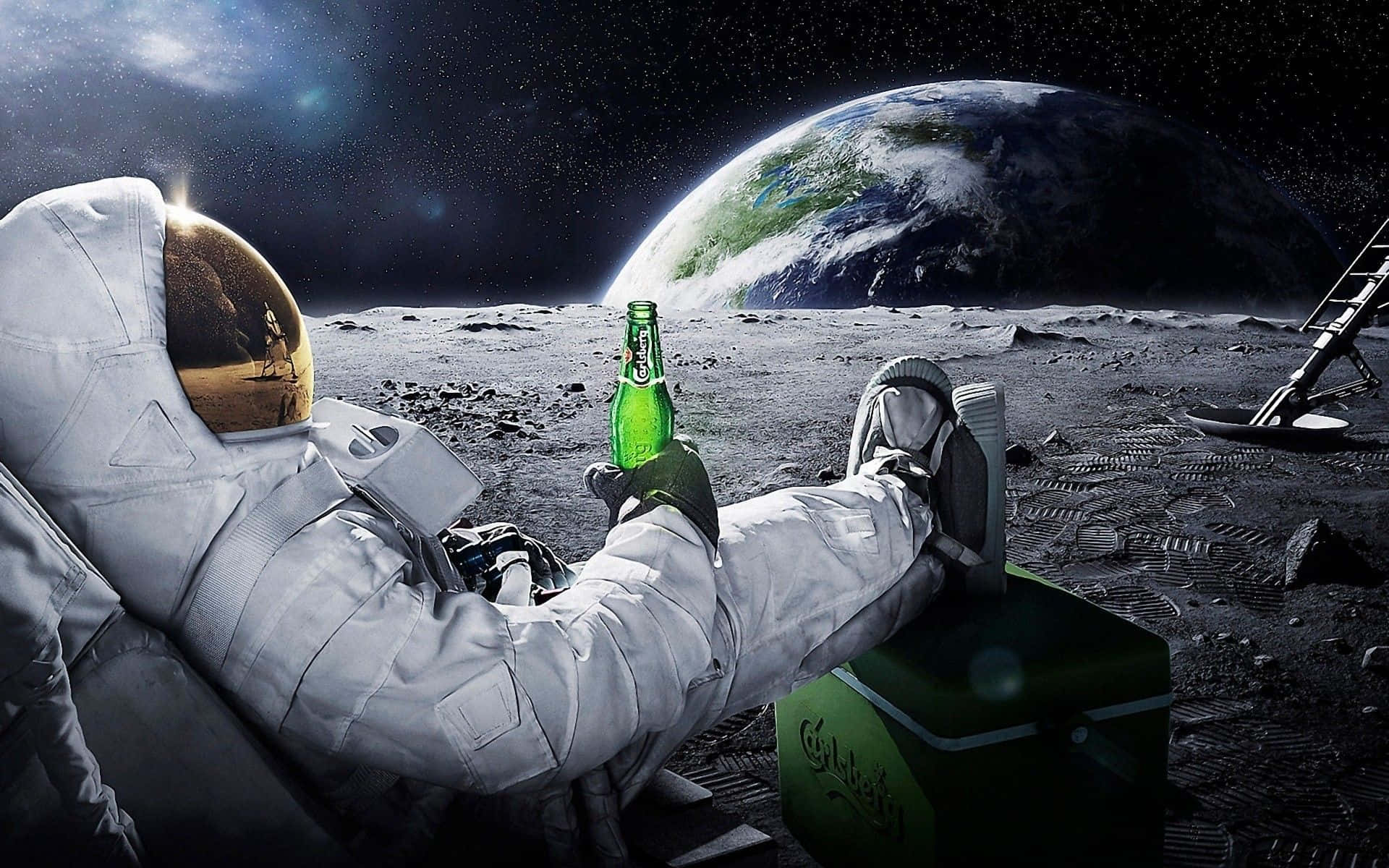 Astronot ve Ay'da Bira En İyi Bilgisayar Duvar Kağıdı