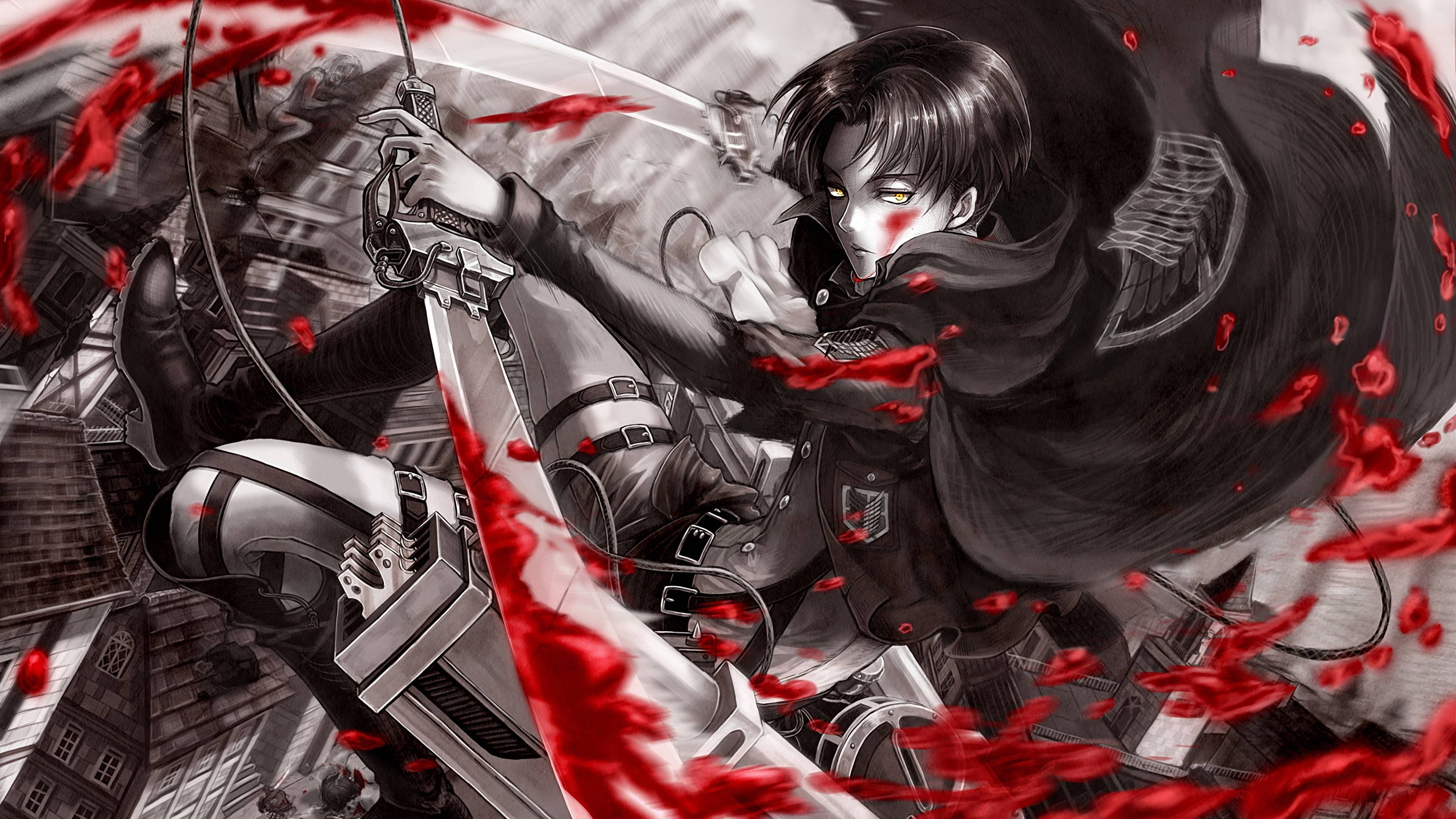 Attack On Titan 4K Eren Yeager Kanlı Kılıç Duvar Kağıdı