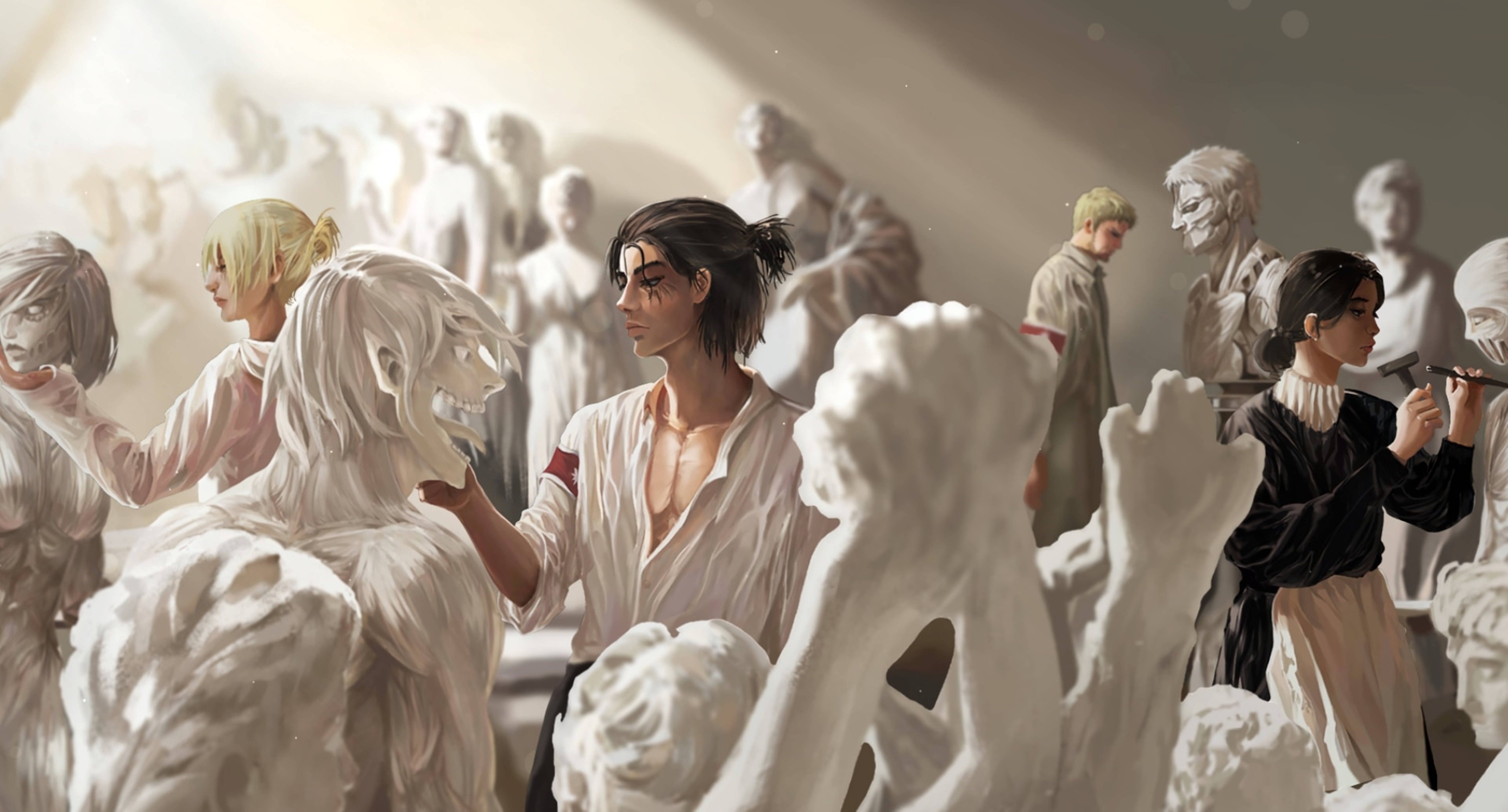 Attack On Titans 4K Taş Heykel Duvar Kağıdı